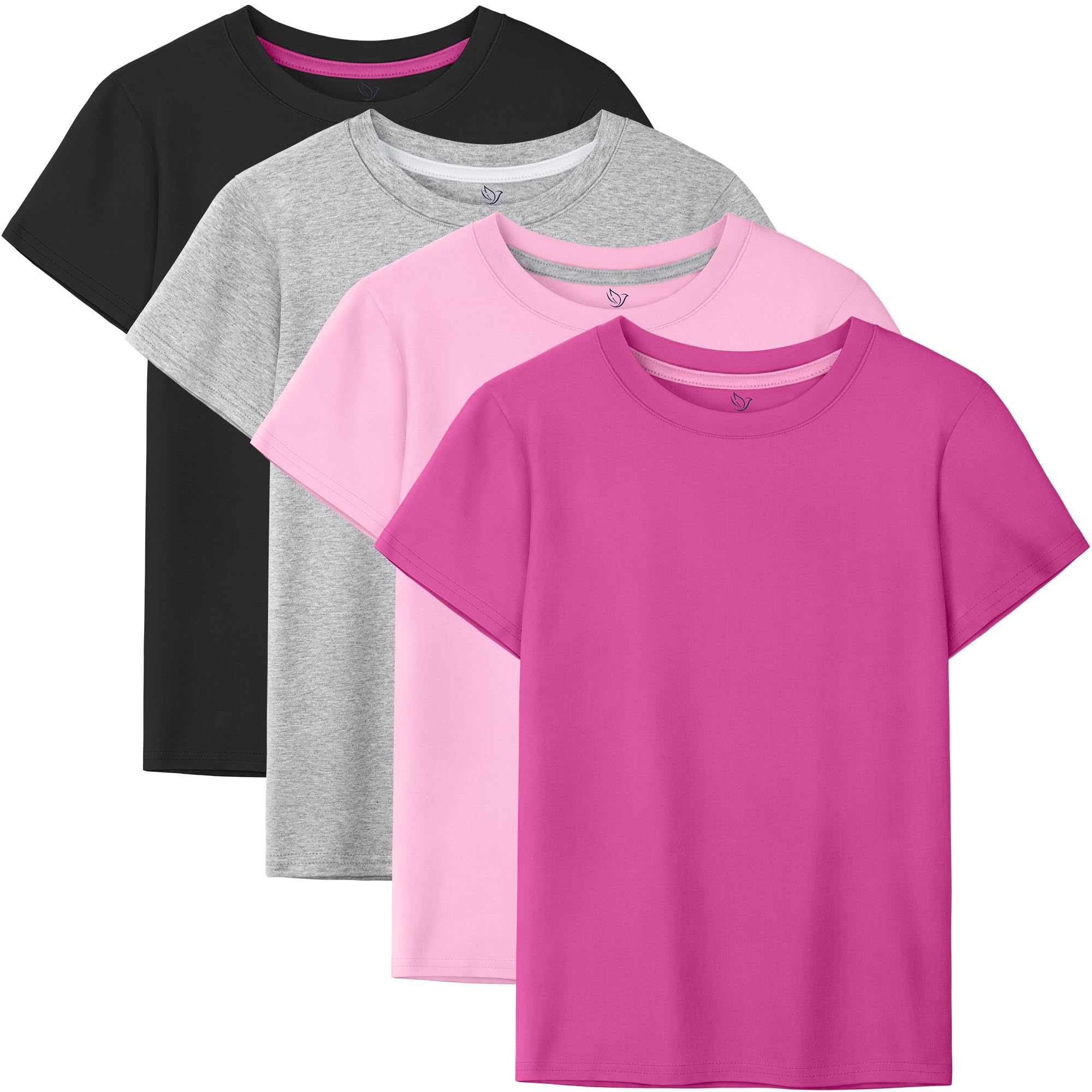 4 Pack Girls Shirts Cotton Short Sleeve Shirts for Girls Kids T-Shirts Tees Summer Tops