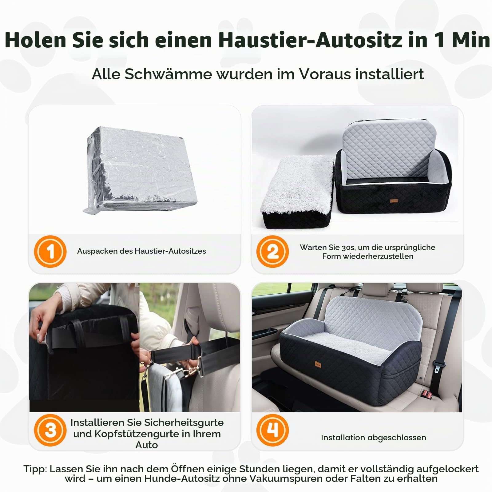 Gimars Wende-Hunde Autositz Mit Lang-/Kurzplüsch Sitzkissen Für Kleine/Mittlere Hunde Bis 27kg, Abnehmbar Waschbar rutschfest Hundesitz Auto mit 13cm 28D Egg-Crate-Schaum, Sicherheitsgurt, L