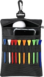 Golf Tee Bag, Multi Pocket Golf Tee Ball Pouch with Lobster Claw Clip Golf Accessories Bag Valuables Pouch for Men Women (Black)