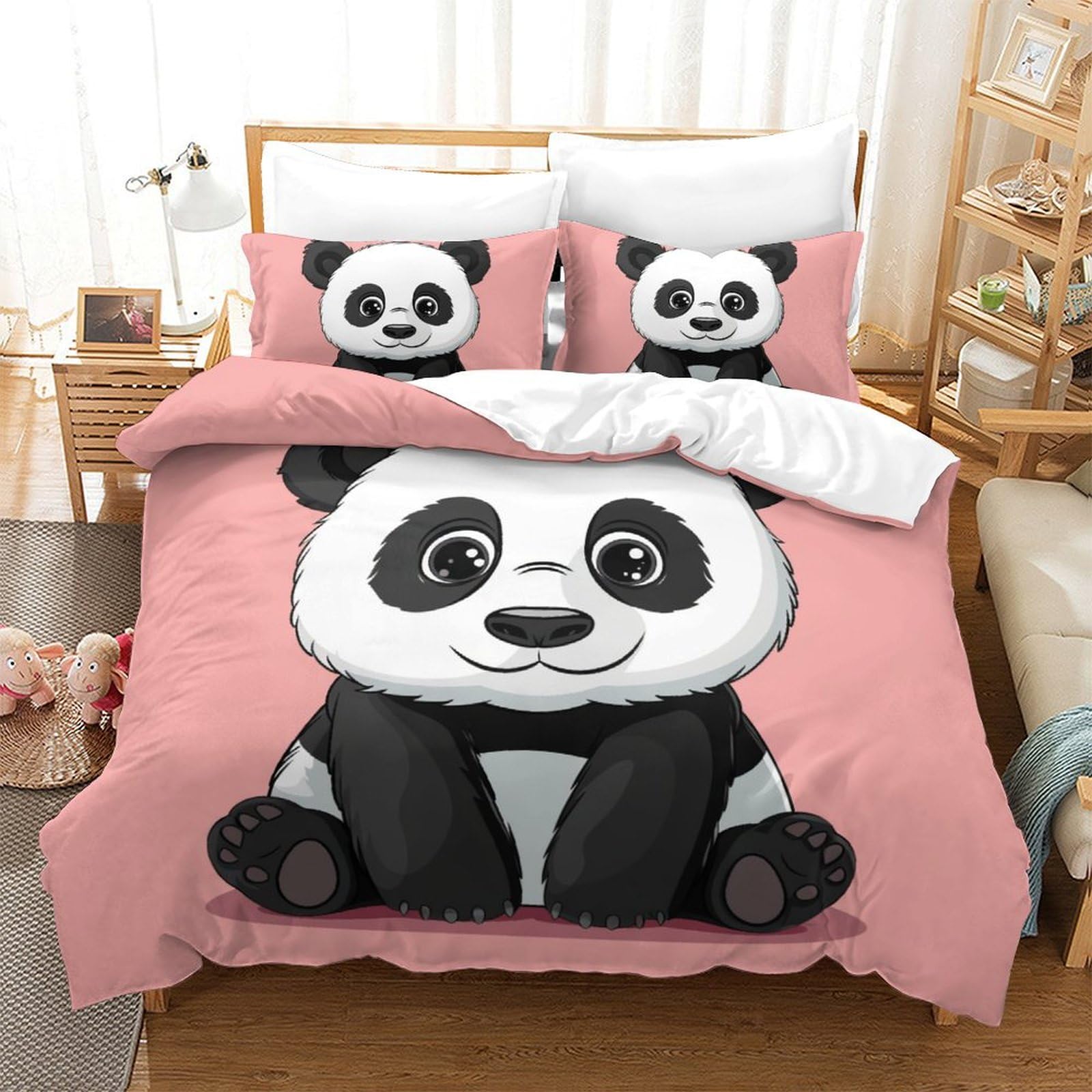 Housse de couette panda facile à laver et parure de lit grand confort pour garçon fille