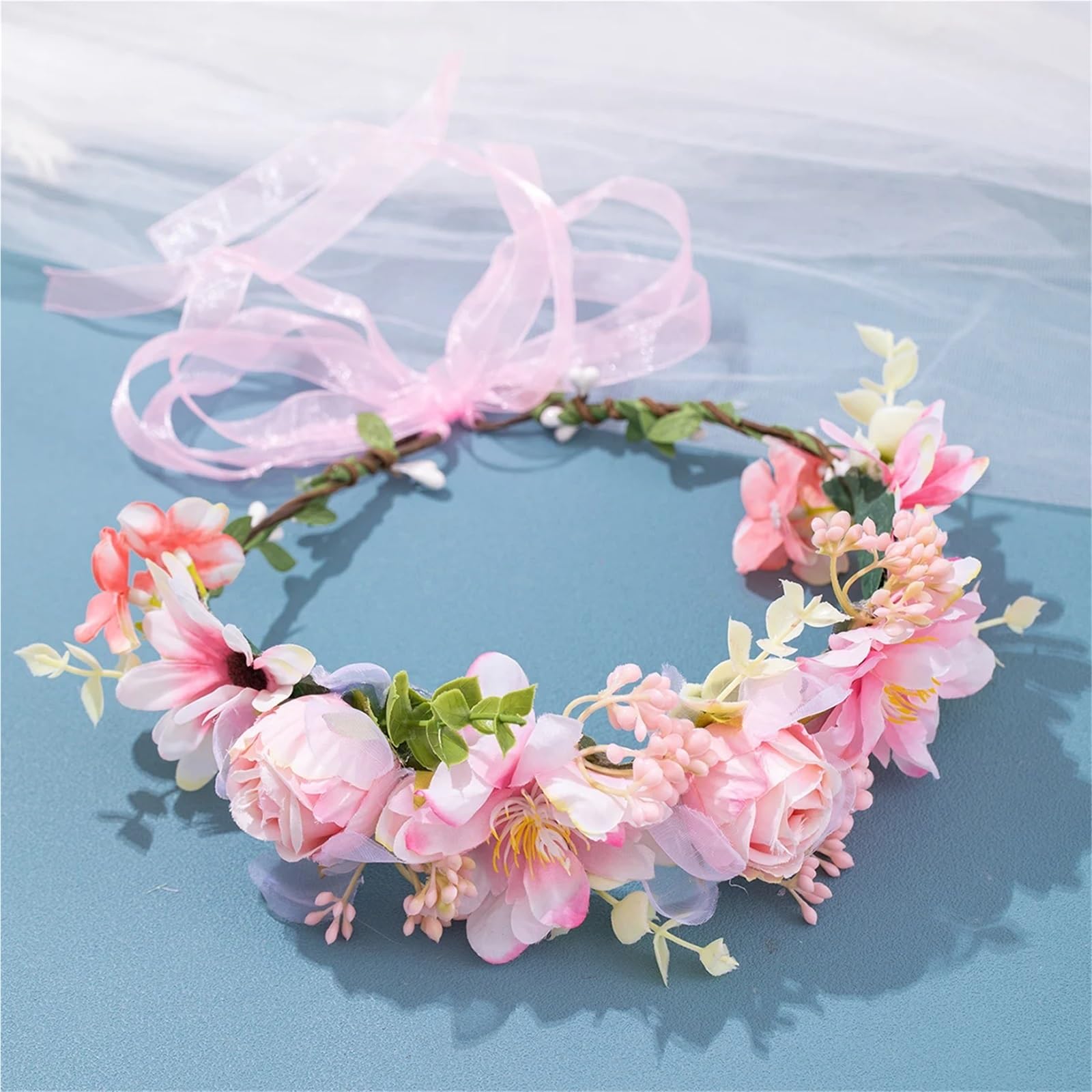 Women's Headband Floral Flowers Wedding Garland Hairbands Handmade Ladies Hairband Bride Headdress(PURPLE)