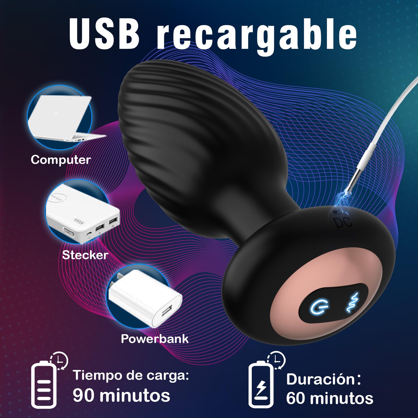 Contitop Plug Anales,con Diamante Consoladores.. para Mujer con Vibración, Butt Plug Juguetes Sexuales para Hombre con 7 Modos Giratorios y 7 Modos Vibratorios, Consolador Masculino Juguetes Eróticos