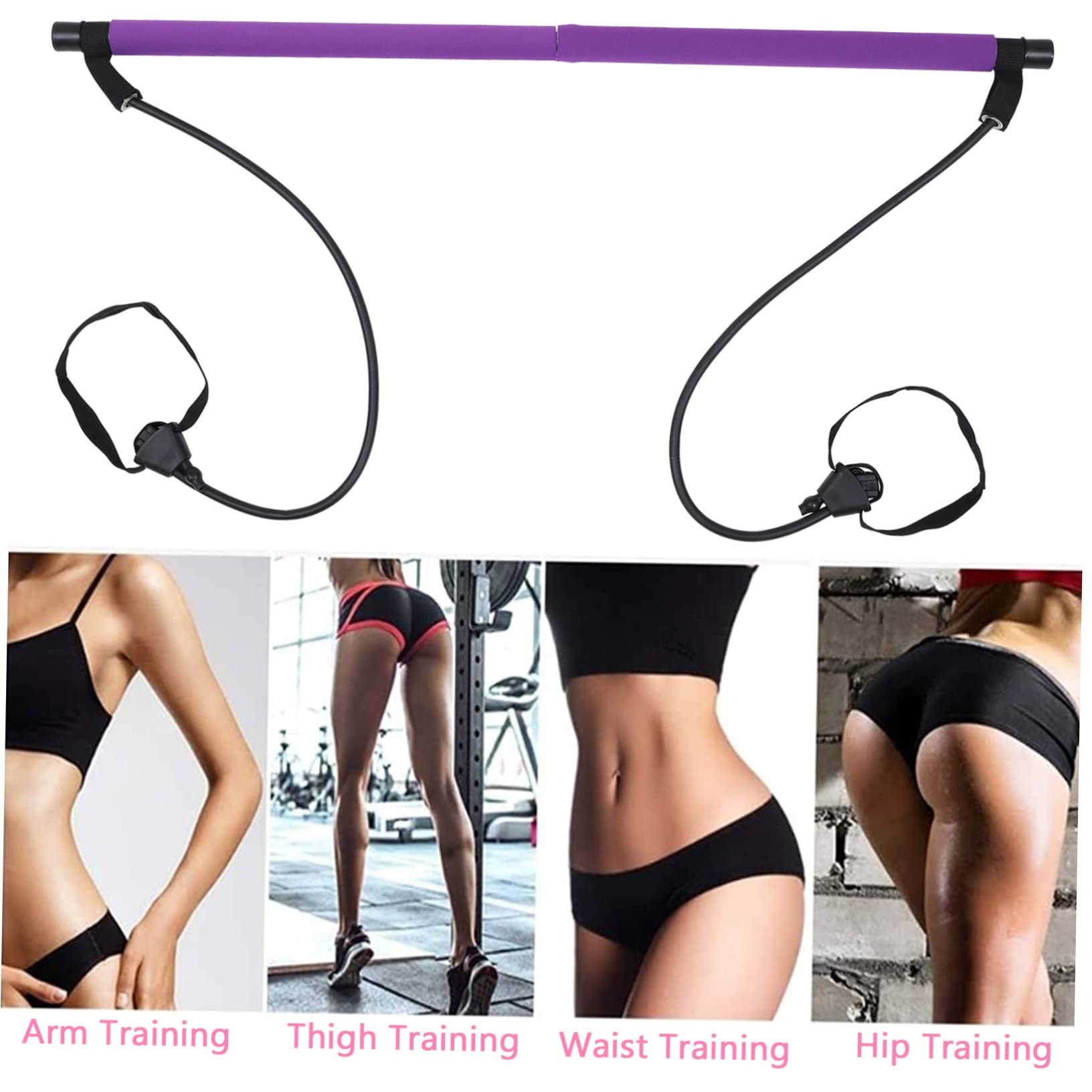 KOMBIUDA Pilates Bar Stick for Women Yoga Pilates Bar Fitness Equipment Purple Foot Strap