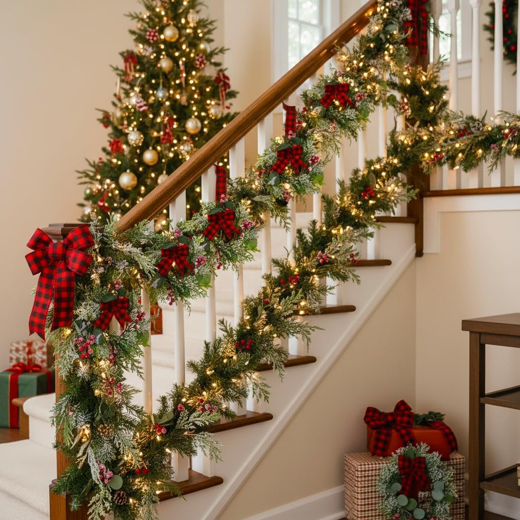 4 Pcs 9.5 Mini Christmas Wreath for Cabinets, Christmas Wreath for Kitchen Decor, Mini Wreaths with Ribbon and Cherry, Door or Kitchen Decor