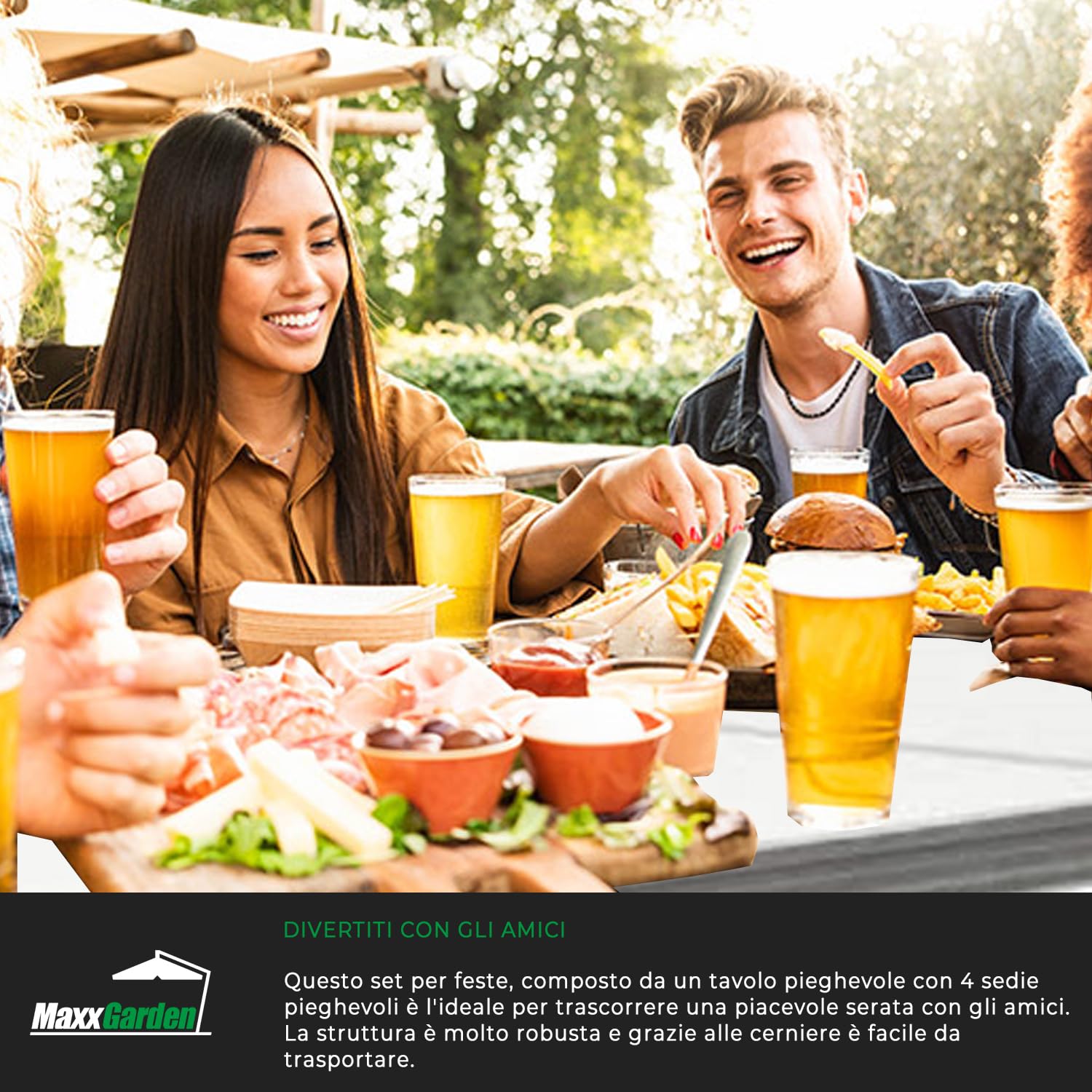 MaxxGarden Tavolo Pieghevole da Esterno – Tavolo da Giardino, Pic Nic e Campeggio – 120x60x70 cm – Salvaspazio – Colore Bianco