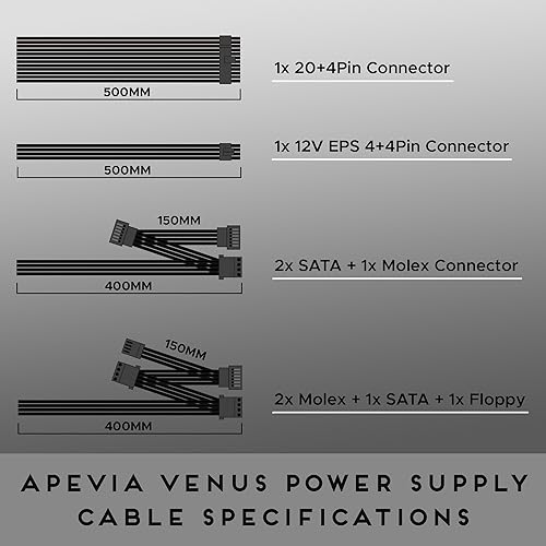 Miniatura 6 de APEVIA VENUS450W 450W ATX Fuente de alimentación con ventilador de 4.724 in controlado térmicamente automáticamente, interruptor de 115/230 V, todas