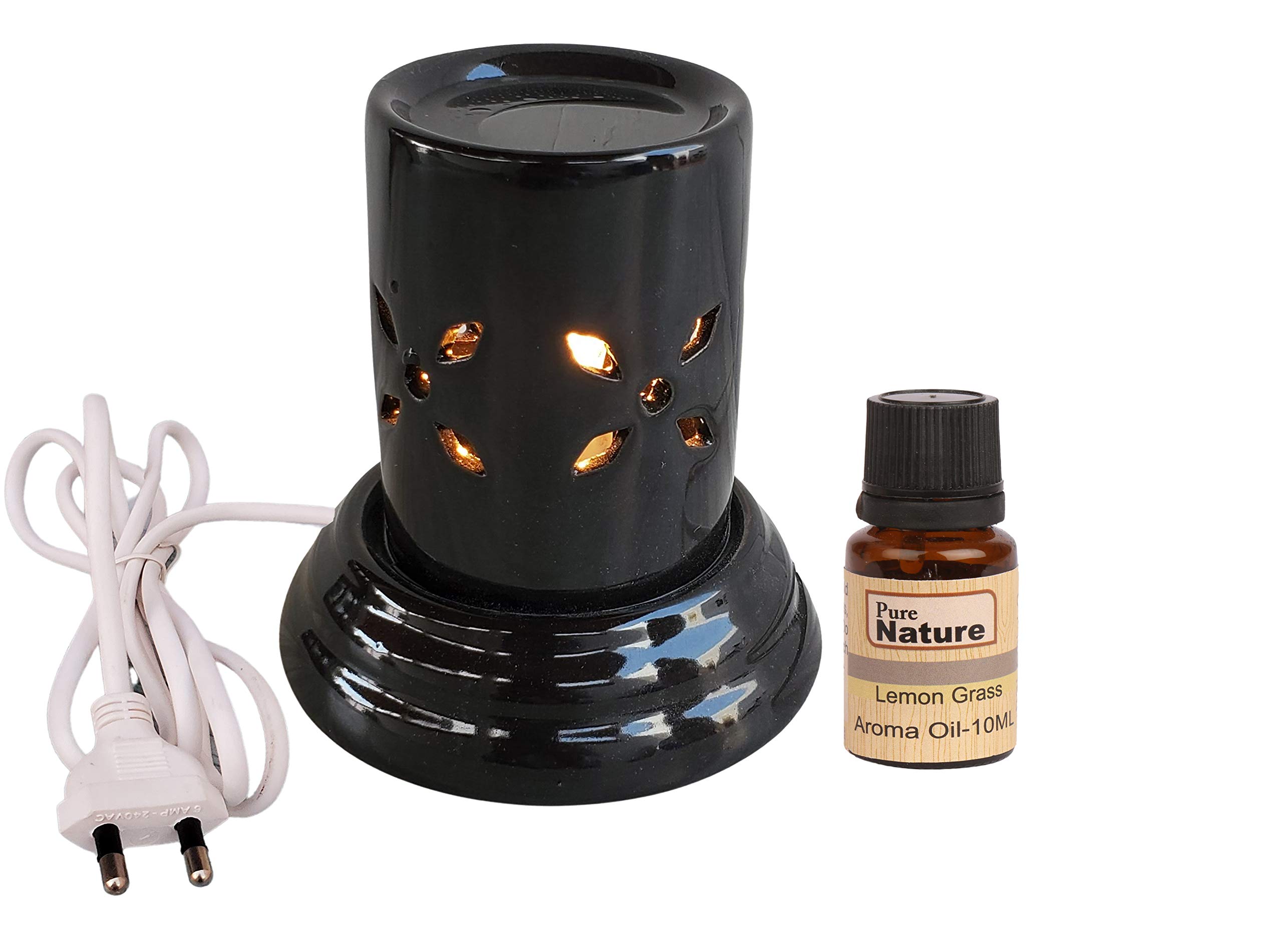 Pure Source India Ceramic Electric Aroma Diffuser for Home (10 ml Lemon Grass Fragrance)