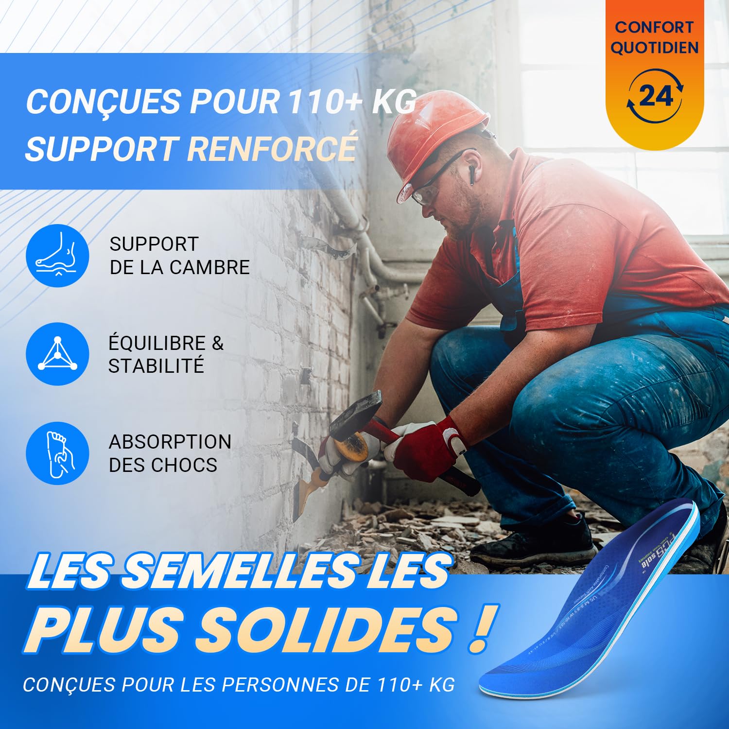 PCSsole Semelles Orthopédiques Nouvelle Génération - Support d'Arche Intensité Élevée 110kg+ pour Fasciite Plantaire, Pronati - 5