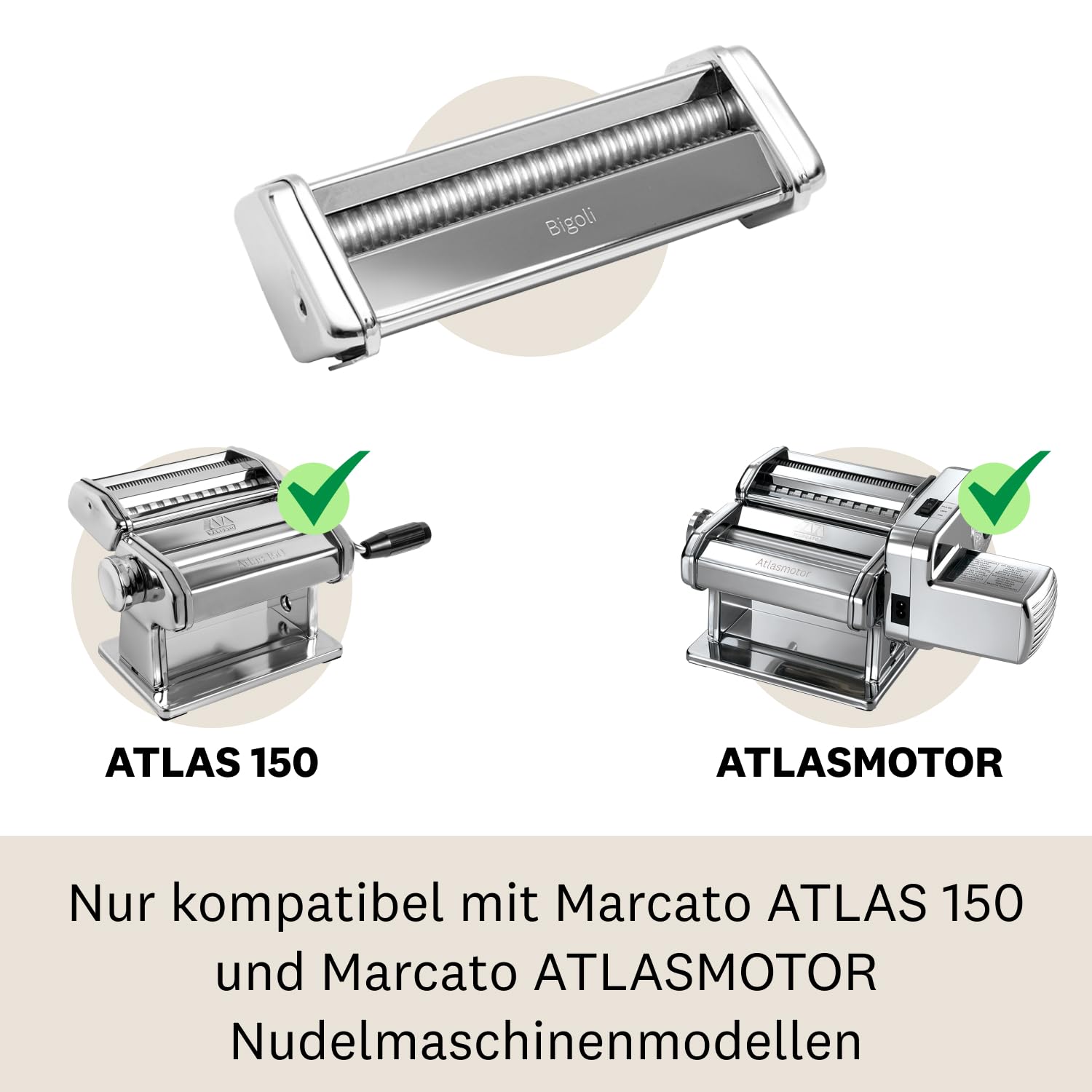 MARCATO Nudelmaschinen-Aufsatz, für Bigoli, 3,5 mm runder Schnitt, verchromter Stahl, Hergestellt in Italien, kompatibel mit Atlas 150 und Atlasmotor, Nudelschneider Küchenzubehör. Nudelform: Bigoli