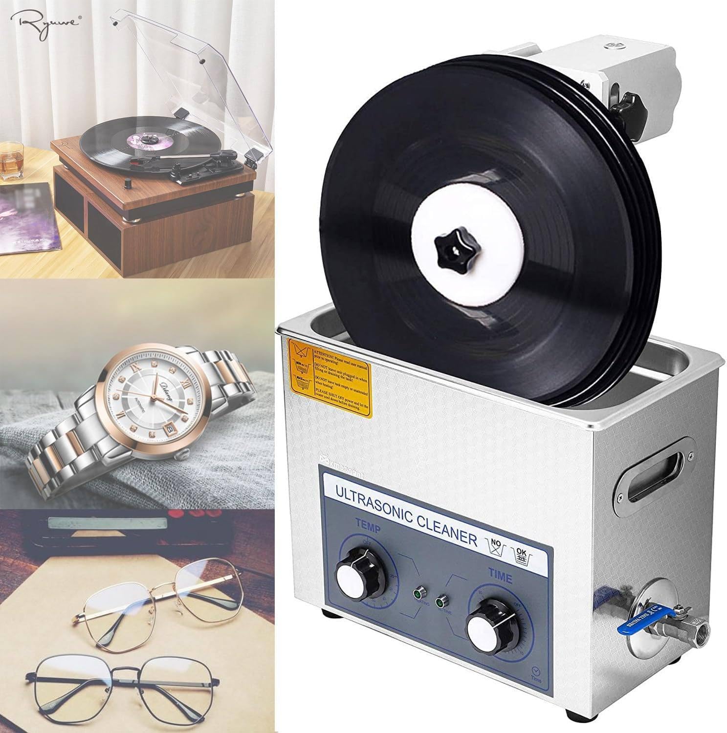 Pulitore Ad Ultrasuoni,Macchina per Pulizia Di Dischi in Vinile 6L,Pulitore Ad Ultrasuoni per Dischi,Timer 0-30 Minuti,Per Gioielli,Anelli,Occhiali,Protesi Dentaria,Cinturini per Orologi,Monete