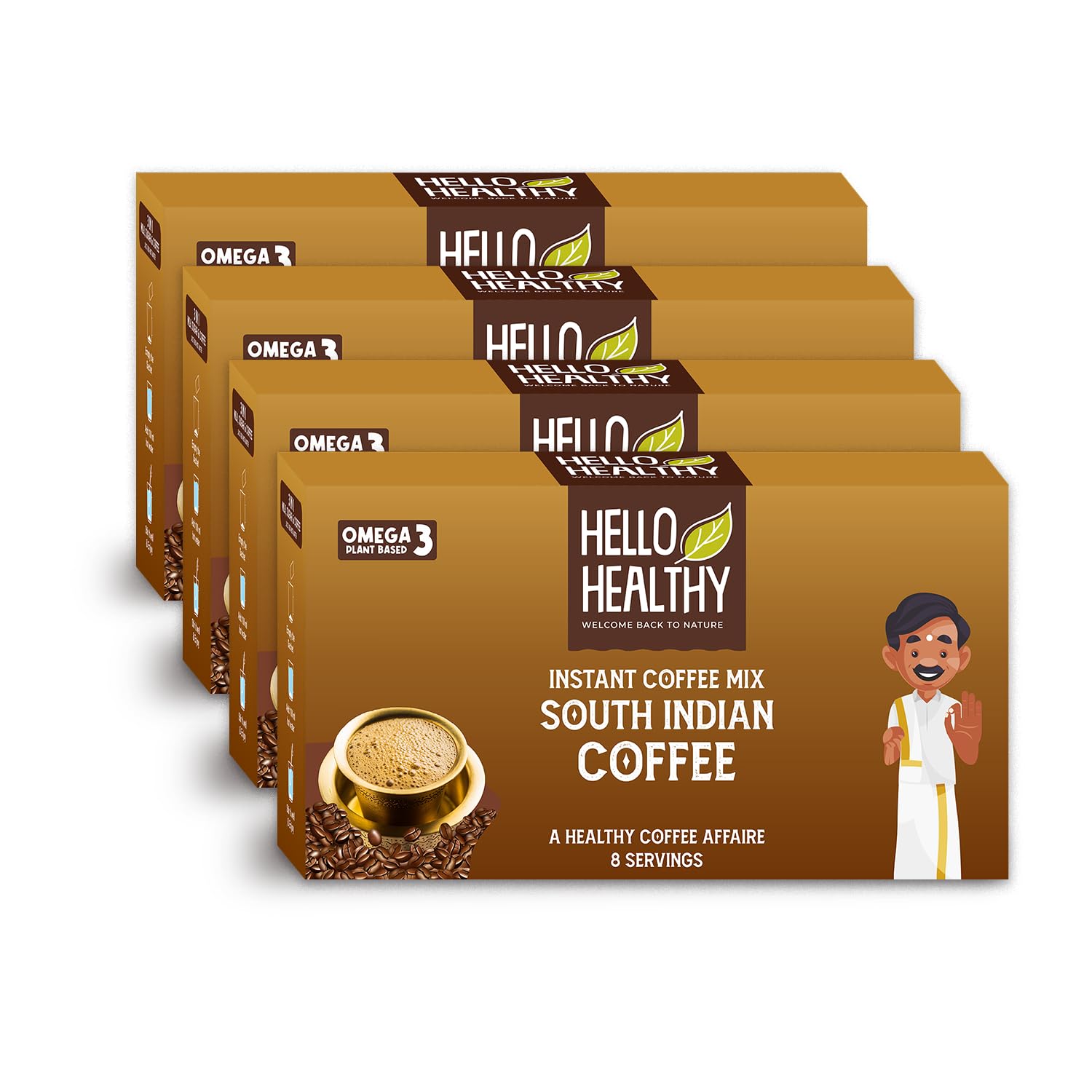 Instant Coffee Mix | South Indian Flavour | 32 Serving Sachet | Hot & Cold | Strong | Pack of 4 Set