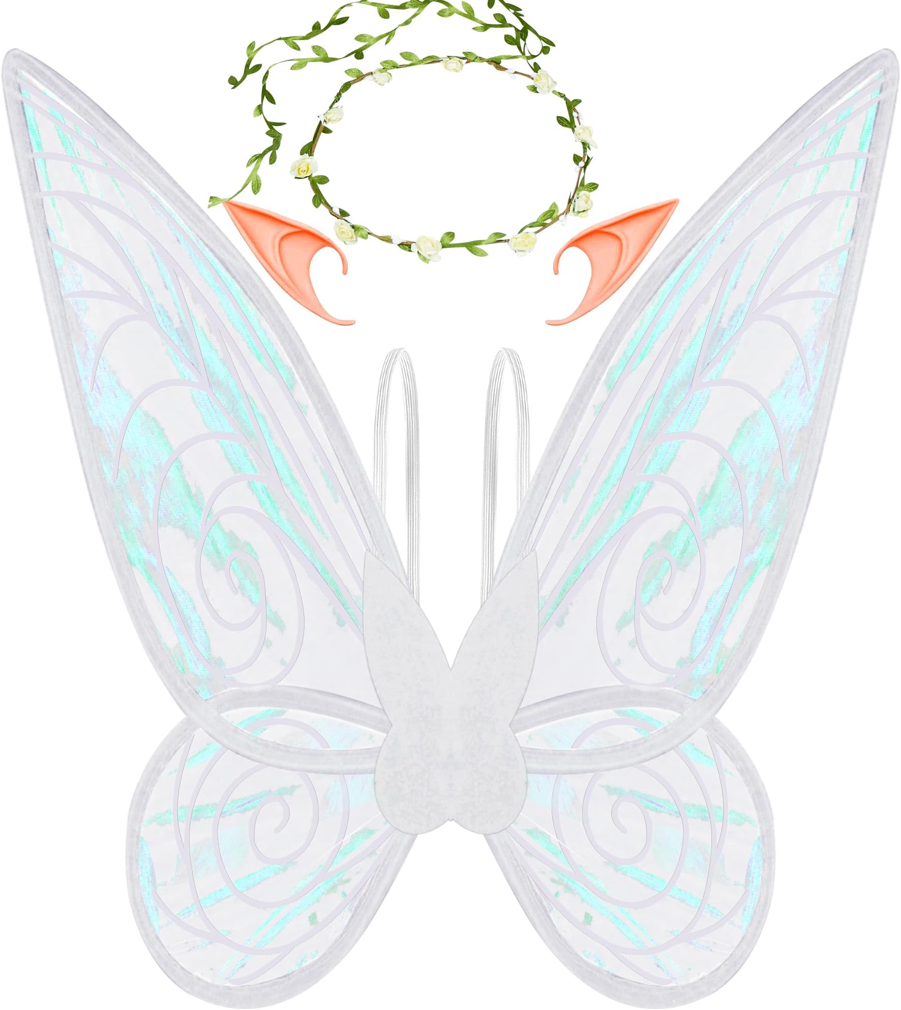 U-Goforst Fairy Wings & Elf Ears Dress up Sparkling Angel Wings Butterfly Fairy Costume for Halloween Christmas Cosplay Girls Adults Party Favor Accessories (White)