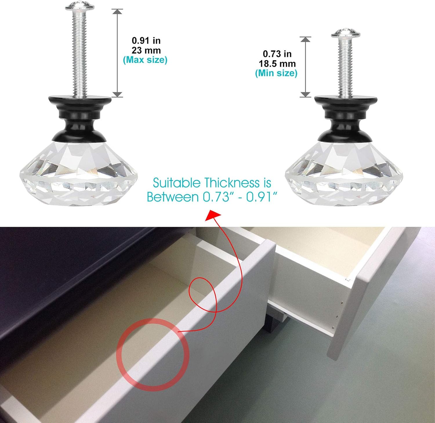 10 Pcs 30MM Kitchen Cabinet Knobs and Drawer Pulls - Black Glass Crystal Knobs for Dresser Drawers Glass Dresser Handles(Black)