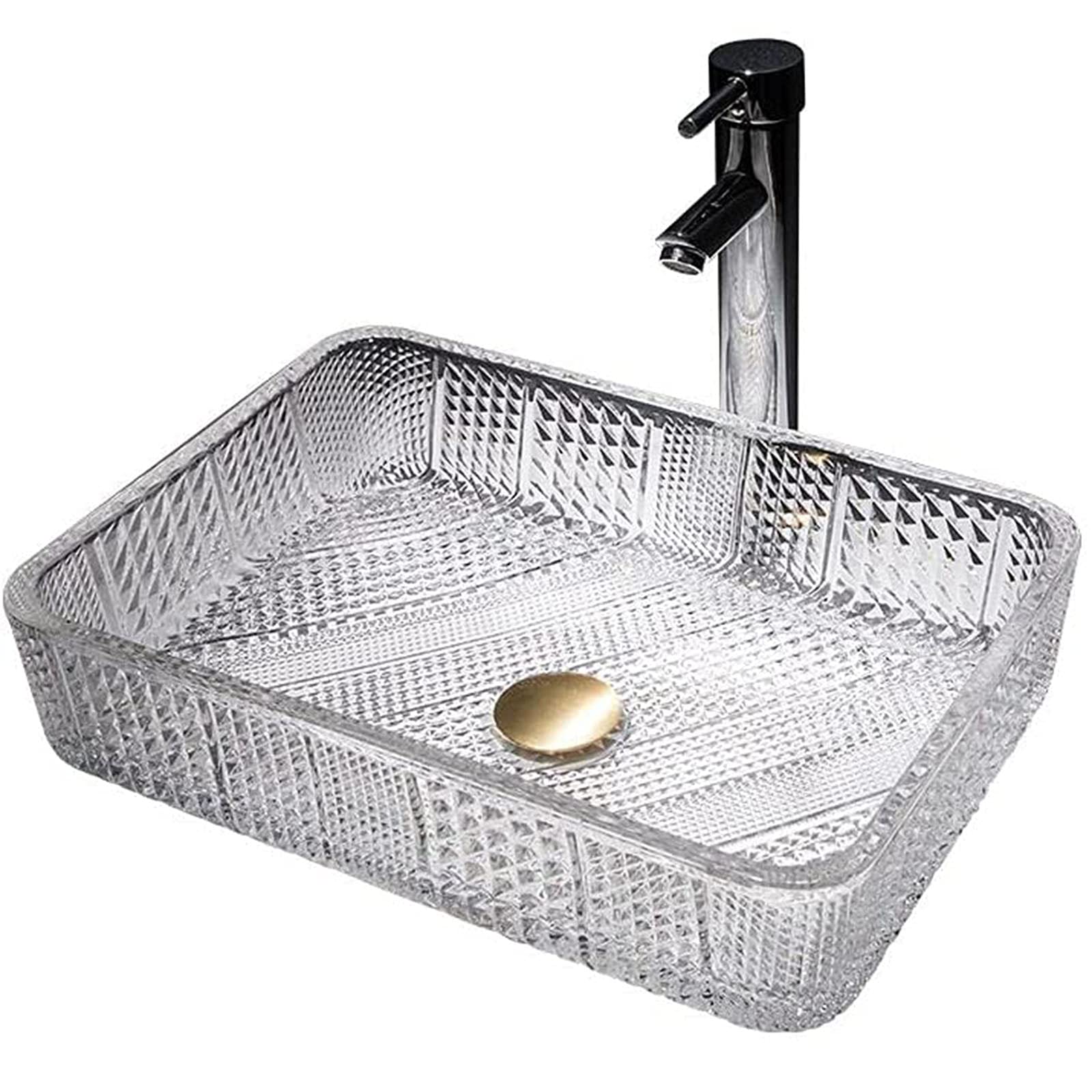 Lavabo da Bagno, lavabo da Bagno in Vetro Cristallo Trasparente a Forma di Diamante, Ciotola per lavabo da Bagno, per ristrutturazione del Bagno