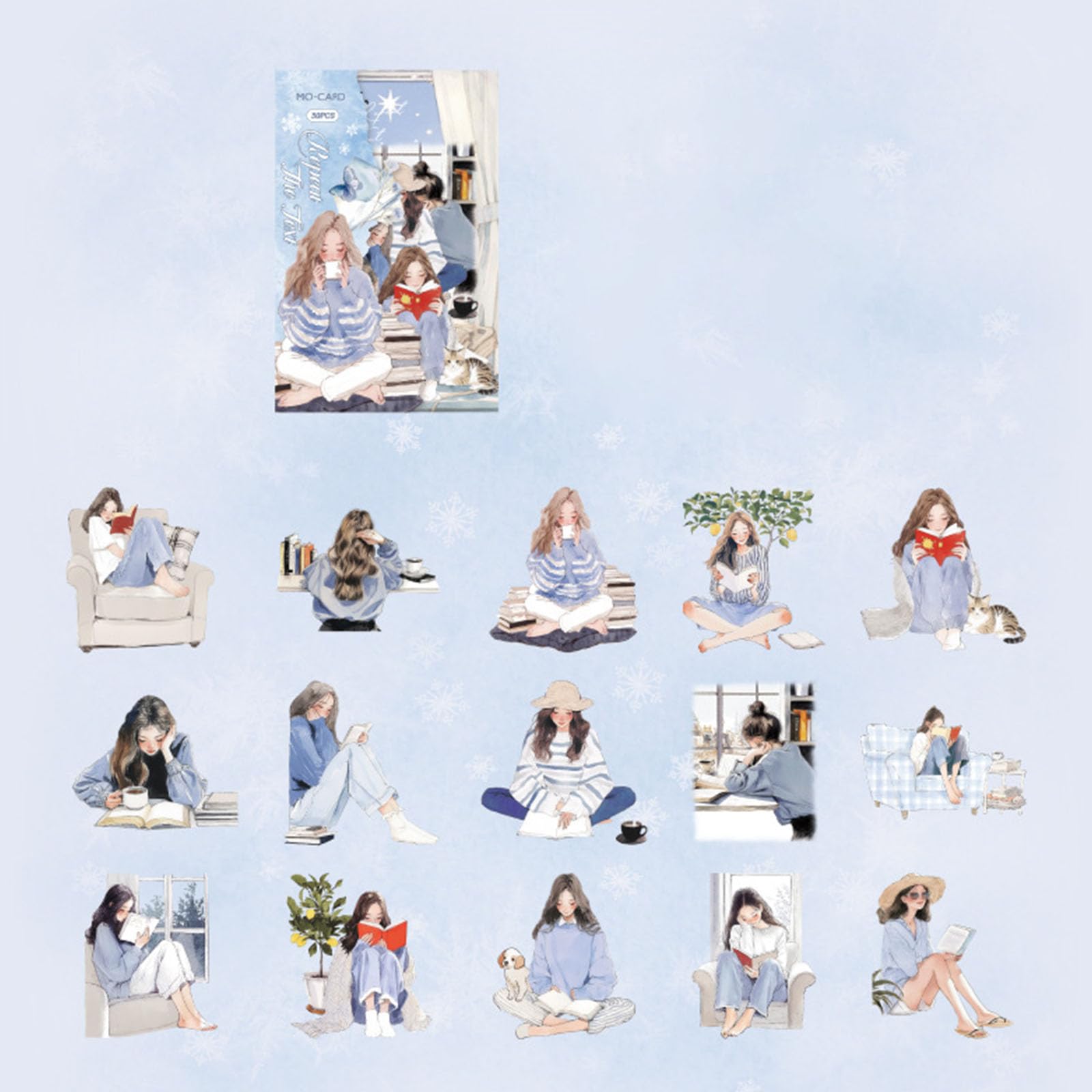Reading Girl Sticker Decorative Stickers Cartoon Lovely Journal Stickers for Journaling Decoration Luggage
