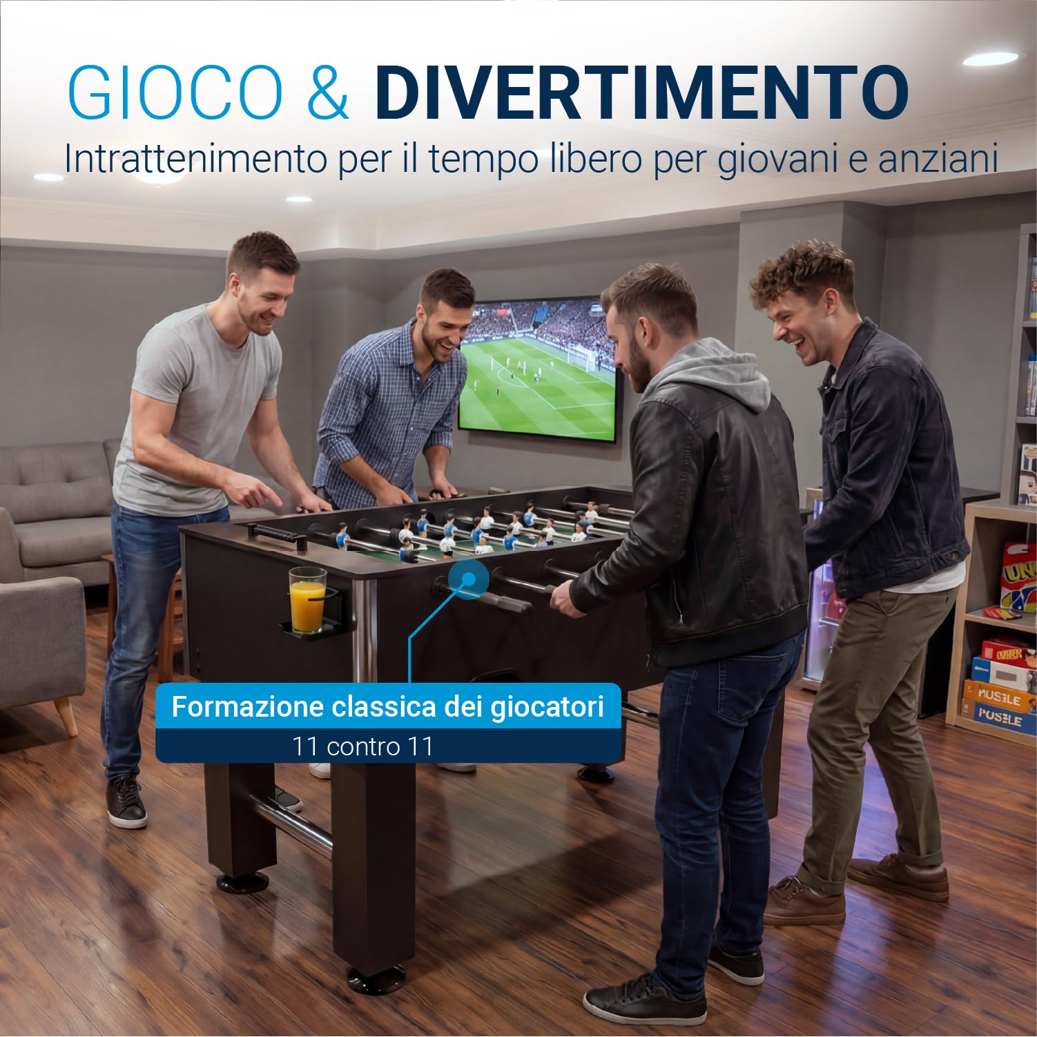 ArtSport Calcio balilla Wuzzler - Tavolo da calcio balilla incl. 2 palline con portabevande Kicker Calcio balilla Tavolo da calcio Tavolo da kicker