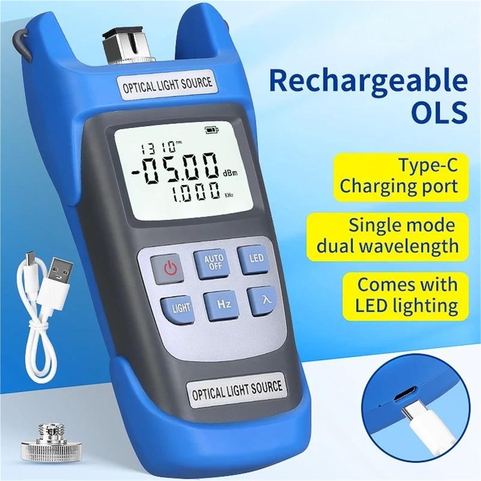 Source lumineuse optique rechargeable monomode double longueur d'onde 1310/1550 nm OLS interface 2,5 mm outil à fibre optique Testeur de fibre optique