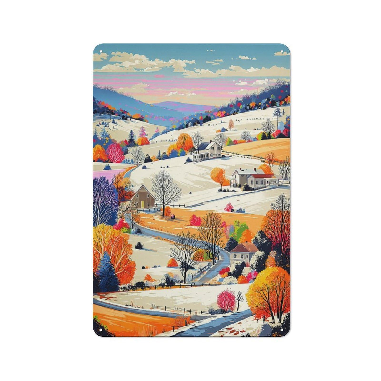 Junmoney Autumnal Rural Serenity Metal Sign 30X20cm With For Workshop Wall, Rustic Decor, Wall Decoration For Workshops And Hobby Rooms