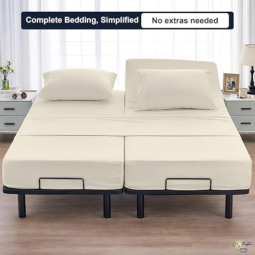 Miniatura 7 de Cottington Lane Juego de sábanas divididas de 5 piezas para cama ajustable, algodón suave de alta calidad de 16 pulgadas de profundidad con tejido