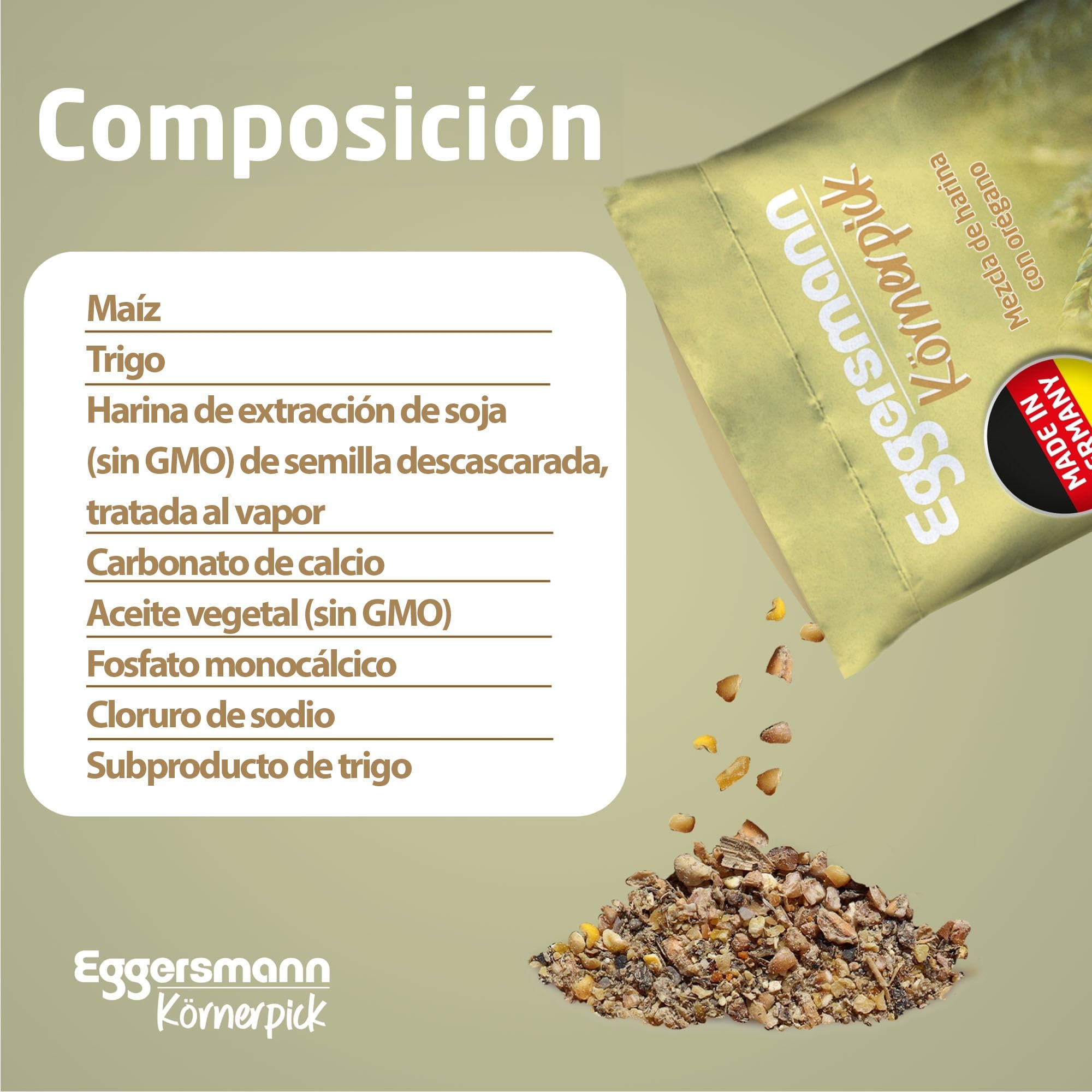 Eggersmann Körnerpick 25 kg de pienso para Pollos - Mezcla de harina de orégano - harina de gallina ponedora con el Poder Natural del orégano - harina de ponedora Premium para gallinas, Gansos y Pato