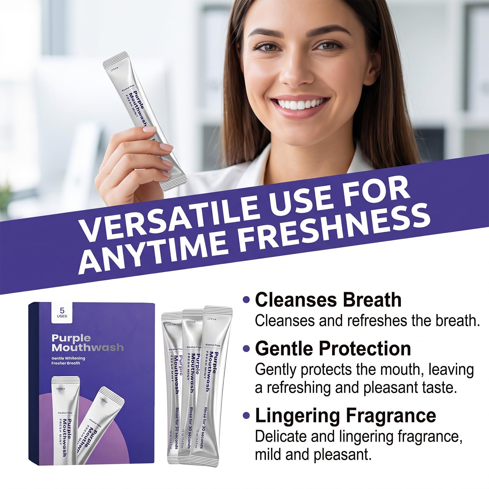 Purple Mouthwash Packets, Purple Teeth Whitening Mouthwash, | Stain Bagno Di Bocca Sbiancante,Bagno Di Bocca Sbiancante, Elimina Depositi & Rinfresca l'alito, Mouthwashes to