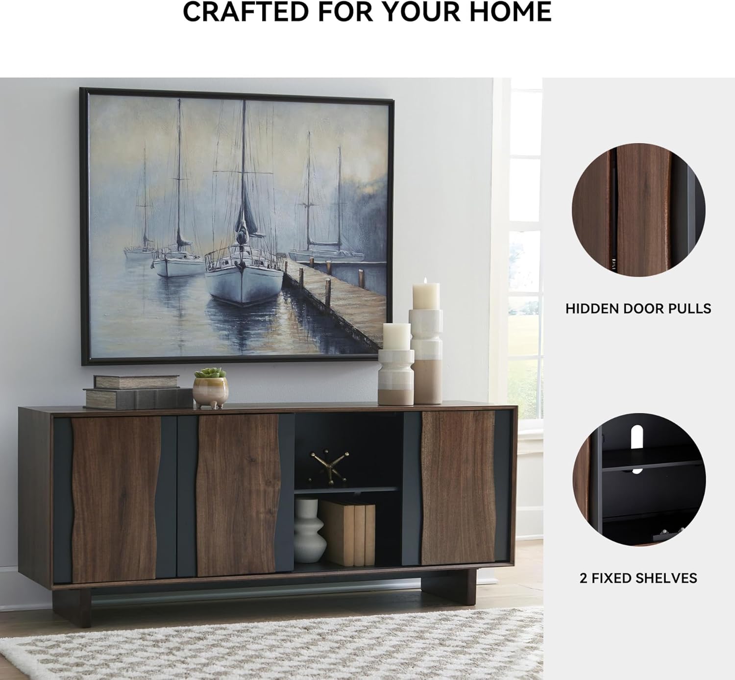 Signature Design by Ashley Welby Casual Soft-Close Accent Cabinet with Shelves and Wire Management, Dark Brown & Black
