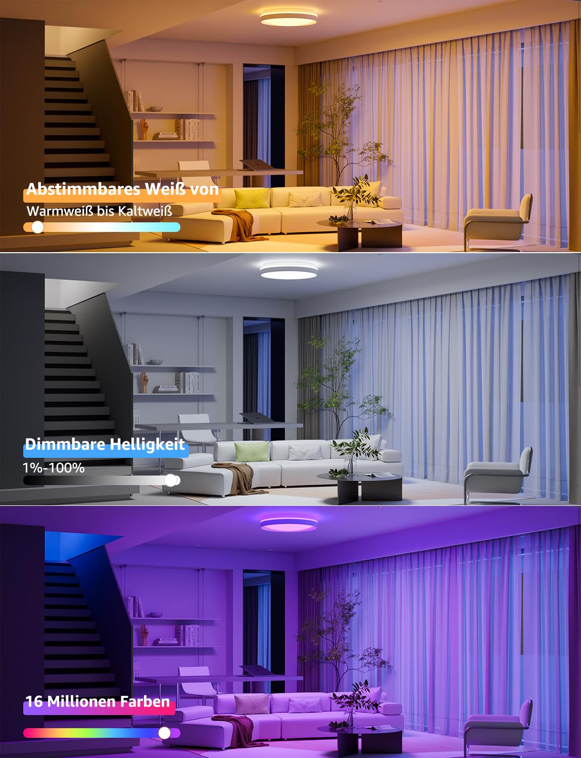Lepro AI Smart Deckenlampe T1, Spracherkennung/Musik Sync, Deckenleuchte Dimmbar RGBCCT 24W 1800LM IP44 Wasserdicht, Personalisierter KI-Lichtdesigner, WiFi & Bluetooth, Kompatibel mit Alexa/Google