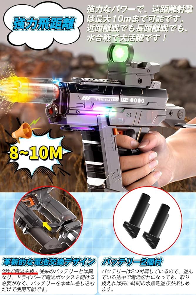 電動ウォーターガン 水鉄砲 電動 【クールなLED噴火効果&amp;自動給水＆バ Amazon | 電動ウォーターガン 水鉄砲 電動 【クールなLED噴火