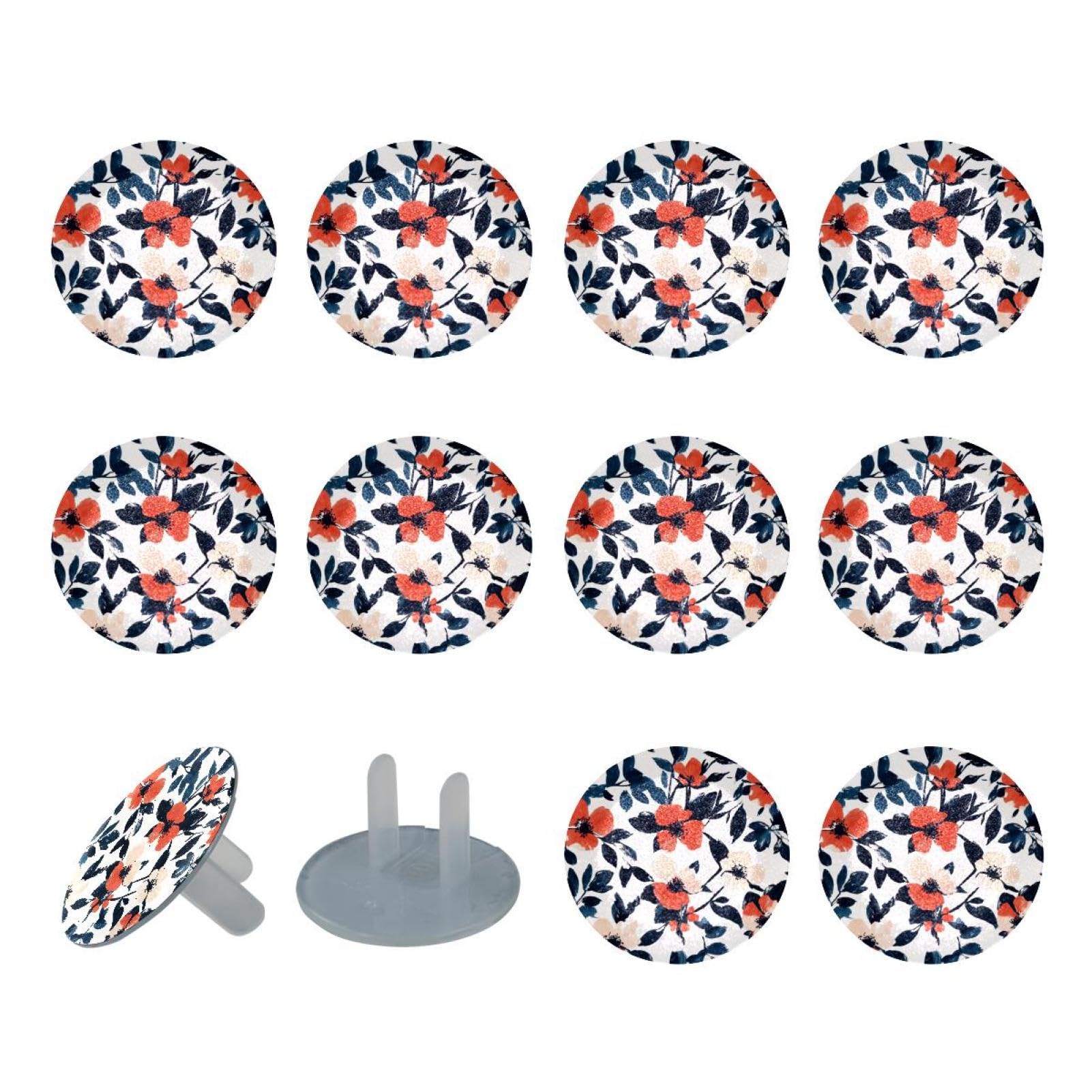12 Pack Childproof Outlet Covers Watercolor Flower Safety Socket Protection Caps for 2-Prong Power Wall Plates