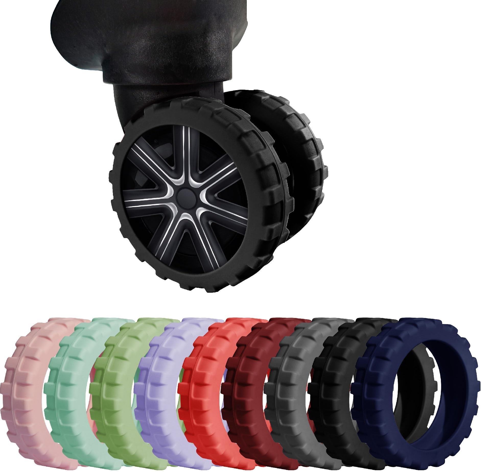CAISATEQ 8PCS Luggage Wheel Covers Fits 2.1-2.6 Inch 8 Spinner Wheels Luggage Travel Suitcase Wheel Covers Keep Luggage Wheel Smooth Silence and Clean (8Pcs Black)