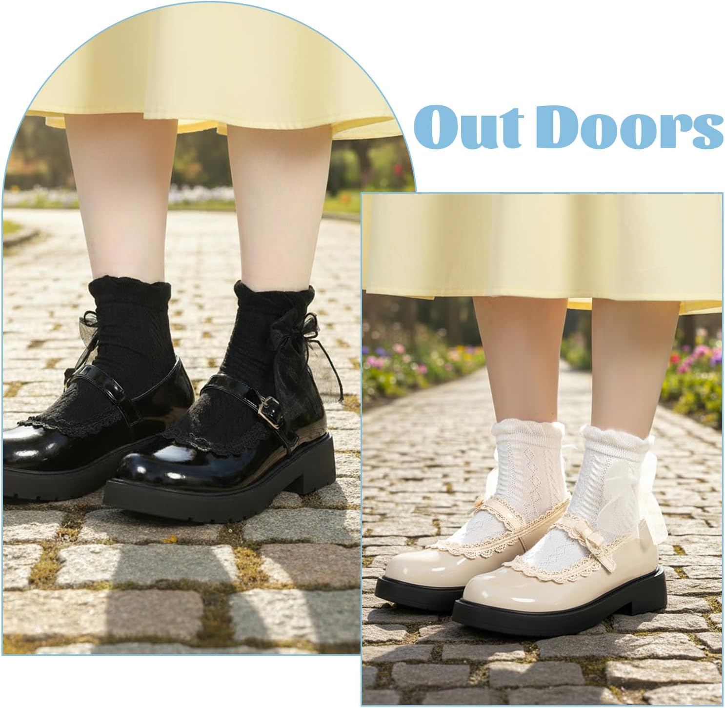 2 Pairs Ruffle Socks with Bow, Cute Princess Lolita Frilly Socks for Women Girls, Breathable Cotton Lace Ankle Sock for Women(Black, White) - Image 7