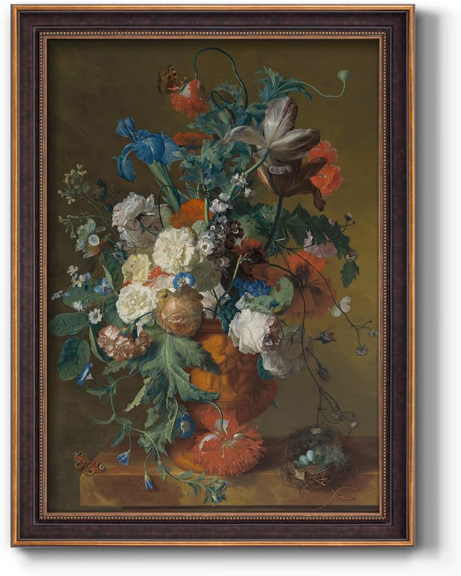 Renditions Gallery Canvas Wall Art Bronze Gold Frame Home Paintings Blue Floral Vase Abstract Modern Decorations Art for Bedroom Dining Living Room Office Home Kitchen Wall Hanging - 21"x25"