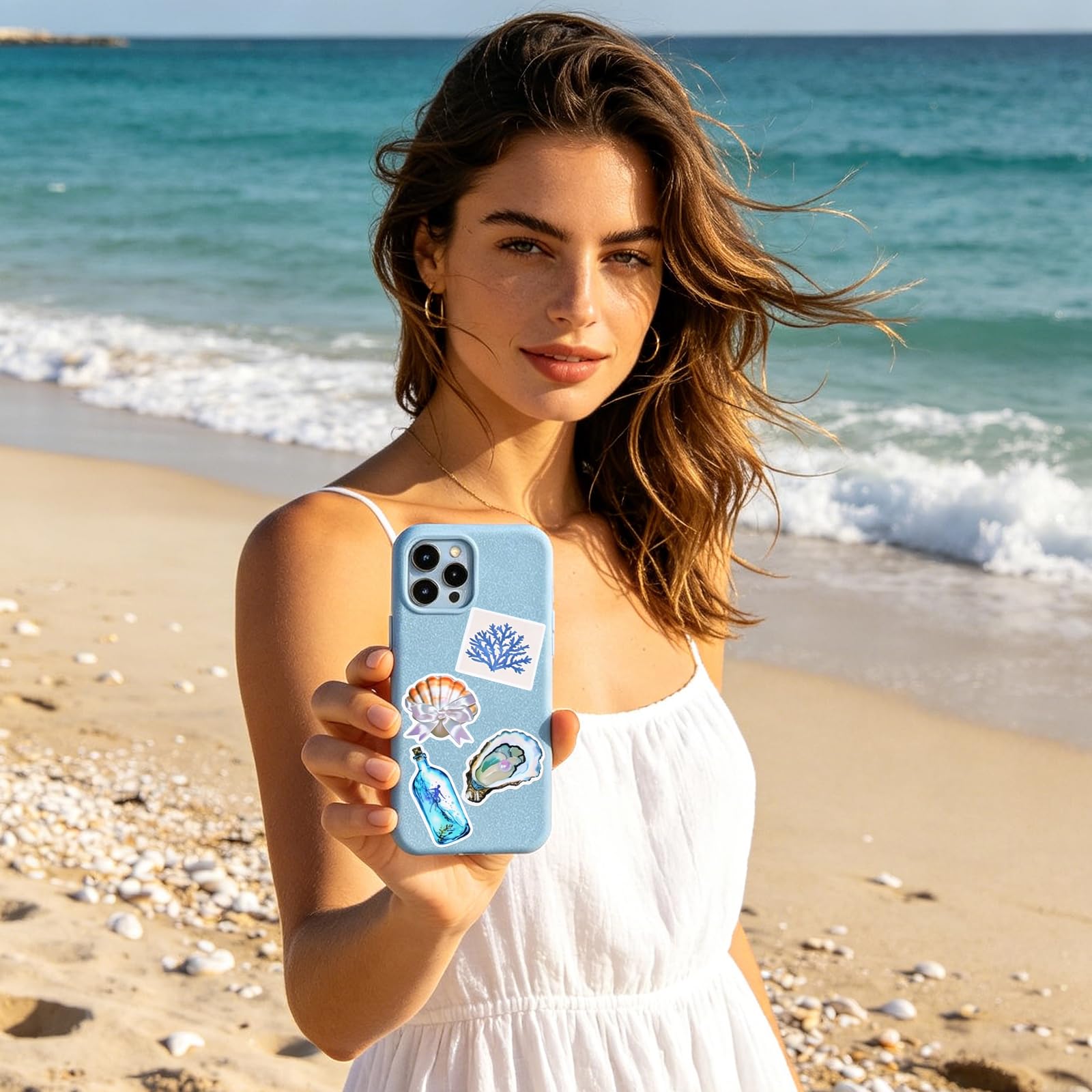 100 szt. naklejek z niebieskim oceanem, naklejka przybrzeżna, plaża lato ocean motyw wodoodporne naklejki winylowe, naklejki o tematyce przybrzeżnej, do scrapbookingu, butelek z wodą, laptopów