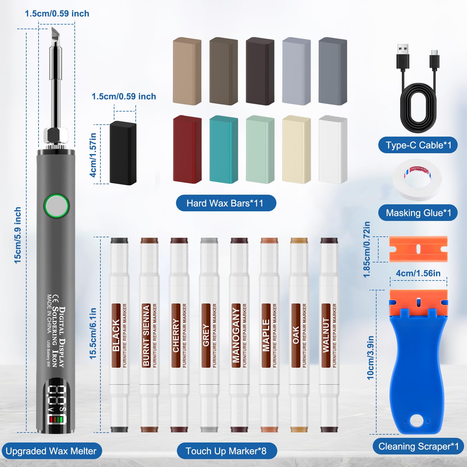 Kit de réparation de carrelage en céramique avec cire améliorée - Marqueur de retouche à double pointe - Pour faïence, carrelage, marbre, également pour bois, meubles, stratifiés, sols en vinyle