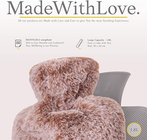 Miniatura 3 de Botella de agua caliente con cubierta suave premium  1.8L  Bolsa clásica de agua caliente para aliviar el dolor, calambres, para noches acogedoras