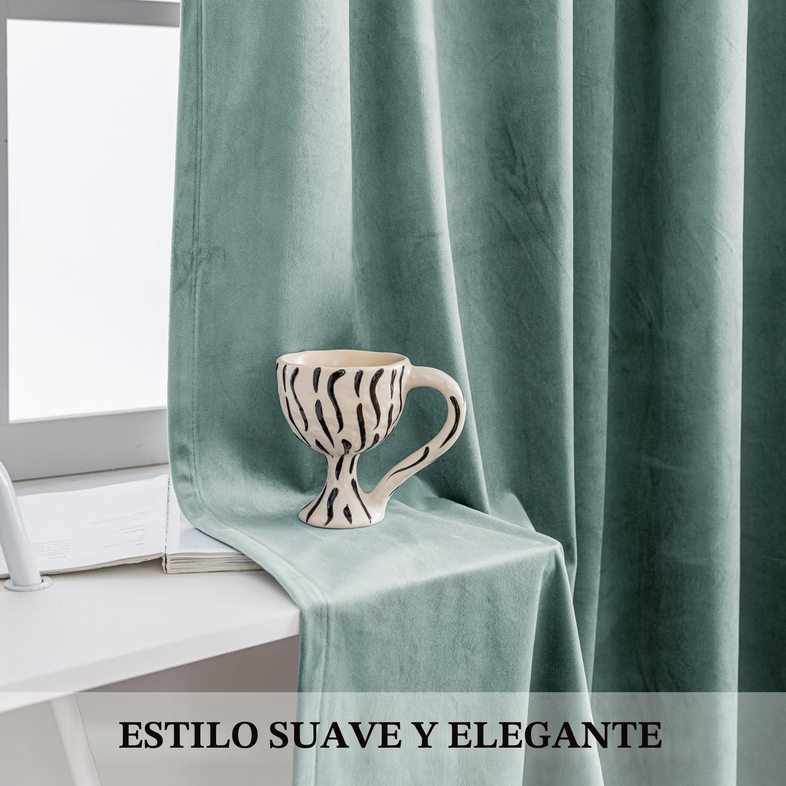 YSTELLAA Cortinas Terciopelo Opacas 2 Piezas, 140×300CM, Cortinas Termicas Aislantes Frio Y Calor, con Ojales, Insonorizantes, Modernas, para Salon Dormitorio, Verde
