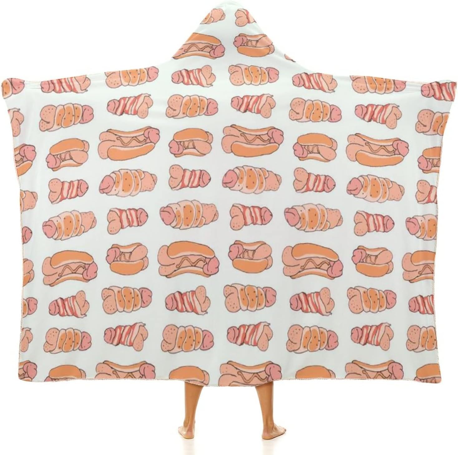 Happy Penis Dick Sweet Bacon Wrapped Wearable Hooded Blanket Soft Warm Throw Blanket Robe Cloak Wrap For Bed Sofa Bedding 40"x50"