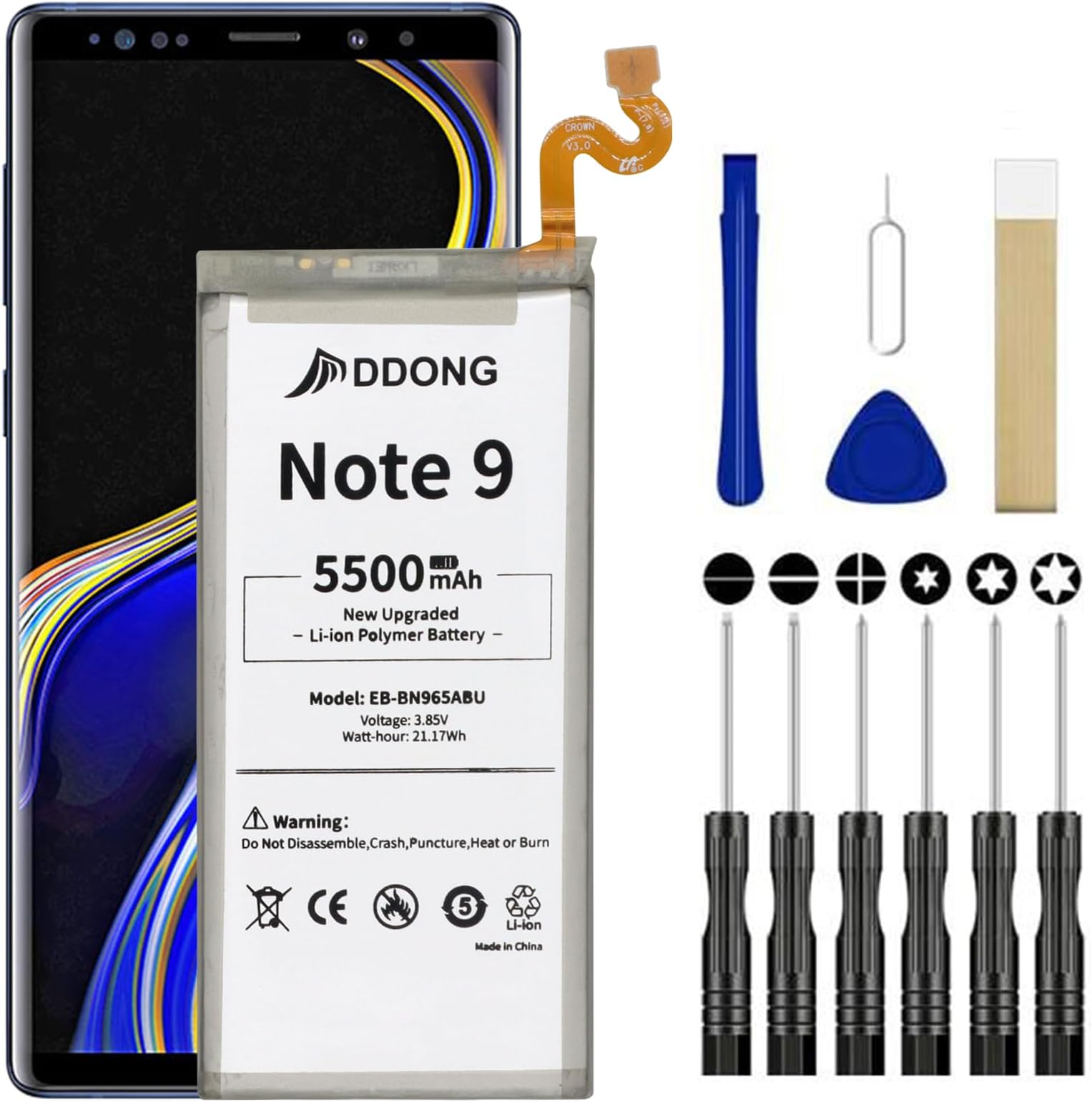 DDONG for Samsung Galaxy Note 9 Battery Replacement, Upgraded 5500mAh Battery EB-BN965ABU EB-BN965ABC N9600 N960F N960U with Repair Tool Kits