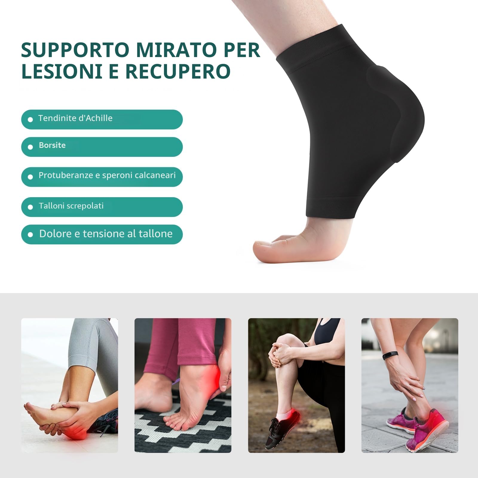 Welnove Achille Tendinite Heel Protector Socks - Achilles Tendon Support Compression Gel Padded Sleeve Socks for Cushion & Protection of Bursitis, Tendinite, Tenderness, Dry Cracked - Black