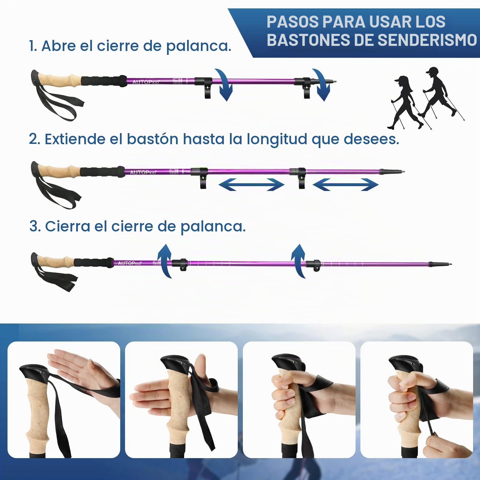 AUTOPkio Bastones Trekking, Bastones de Senderismo Telescópicos Plegables Aleación de Aluminio Ultraligero Palos Senderismo para Trail Running Camping Montañismo Mochilero Caminar