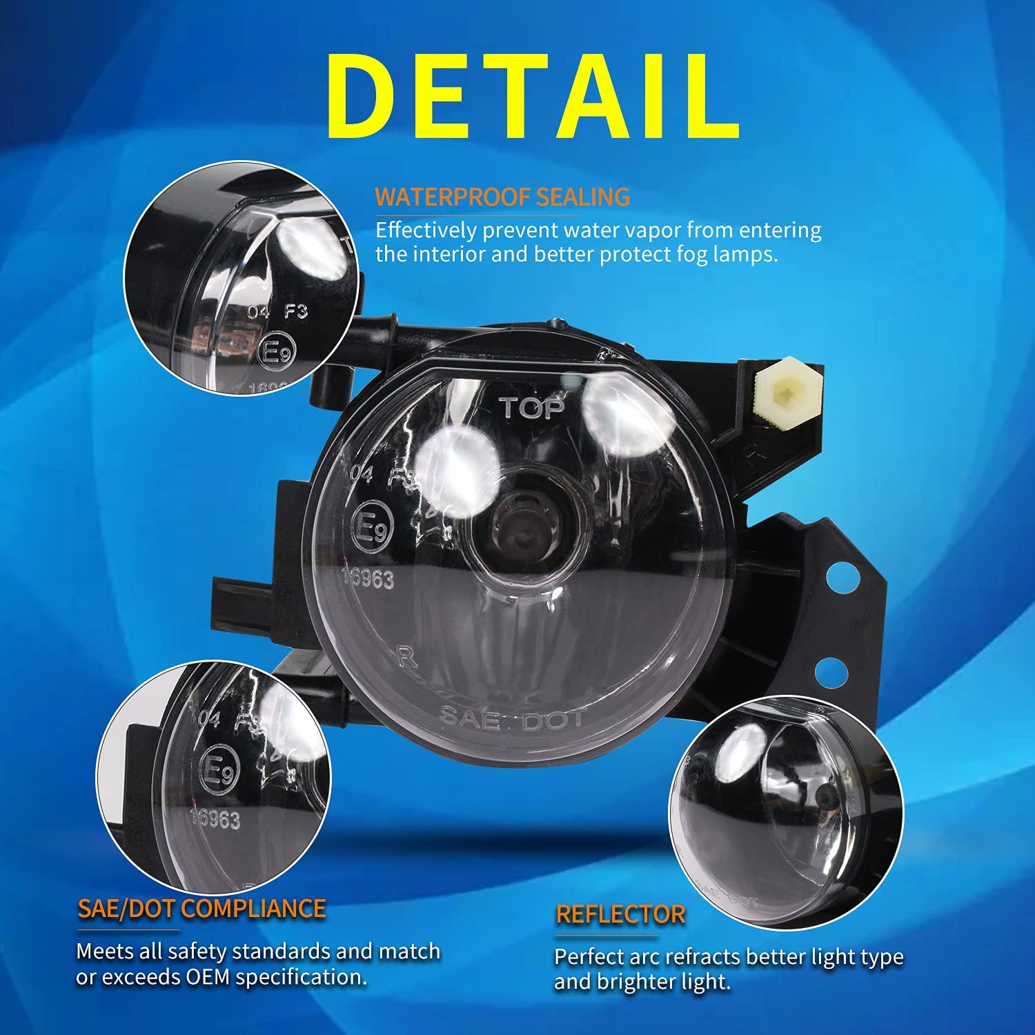 Fog Lights for 2003-2008 BMW 5 Series(E60 E61, 525i 525xi 530i 530xi 545i 550i) / 3 Series(E46, 325Ci 330Ci Convertible/Coupe), with Bulbs 9006 12V 55W,1 Pair Clear