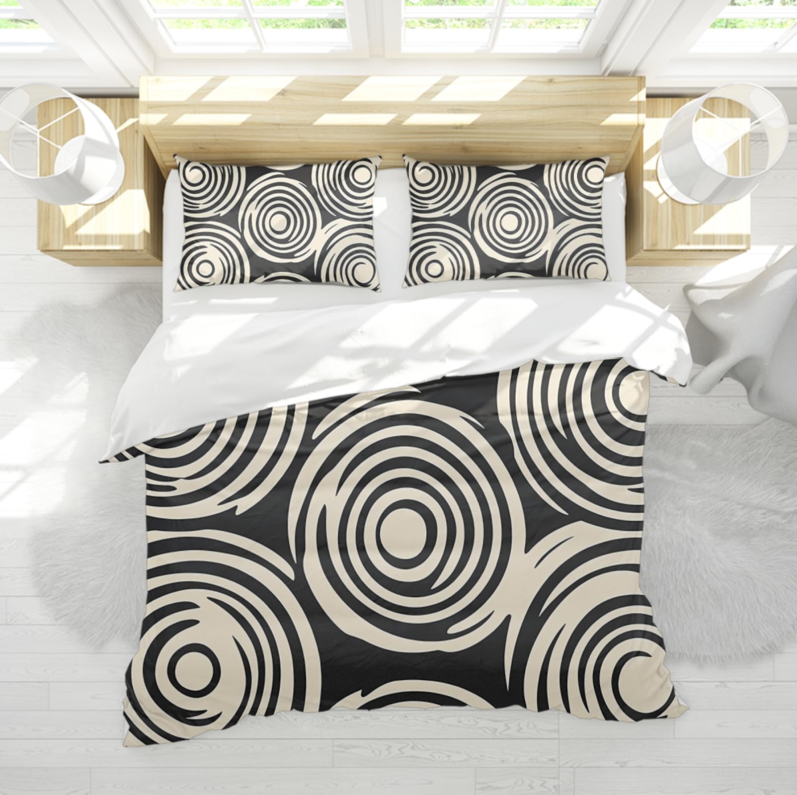 Housse de couette géométrique anti-glisse 200x220cm avec fermeture éclair