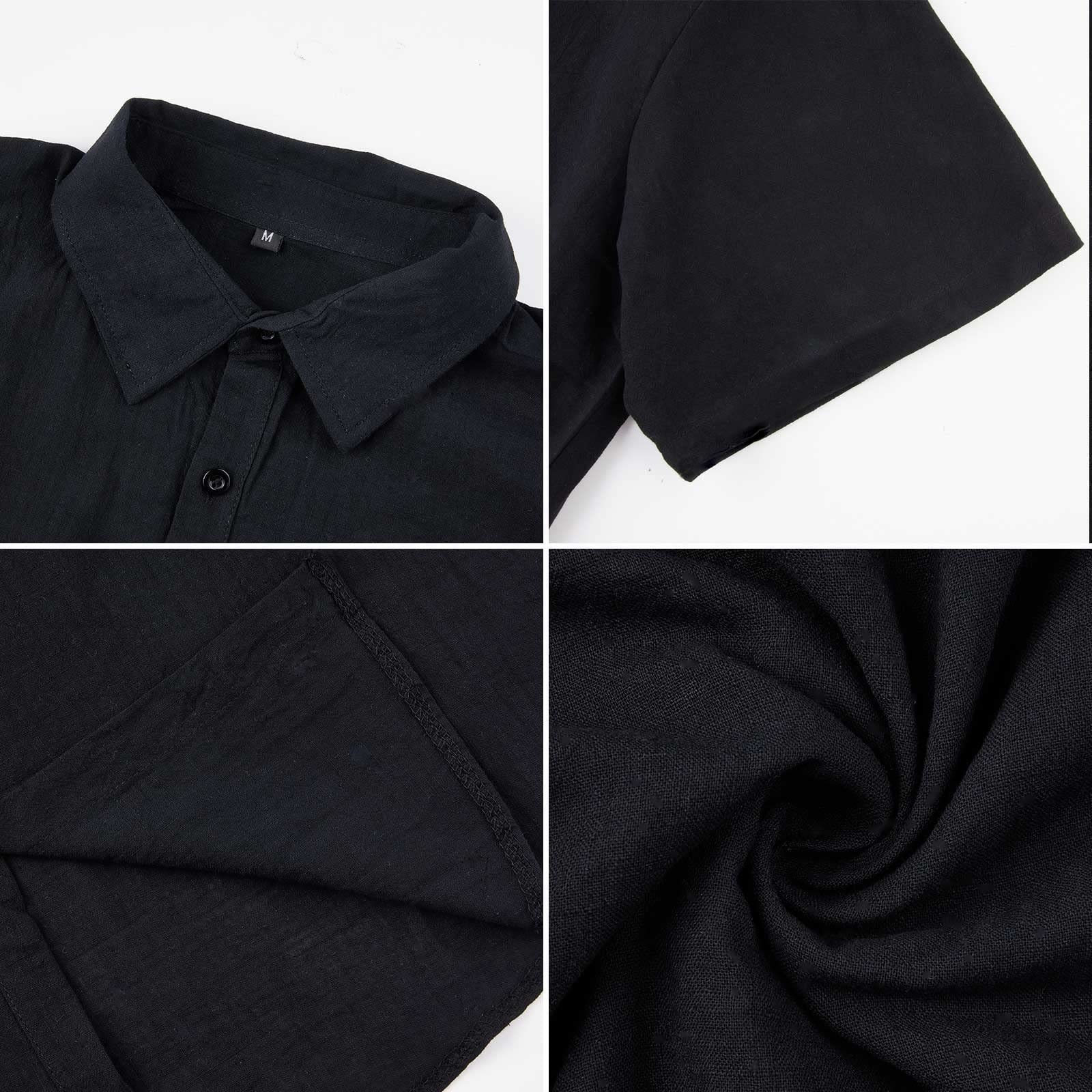 Halfword Uomo Camicia Lino Manica Corta Estiva Casual Risvolto Cotone Hawaiian Tinta Unita Vacanze Beach