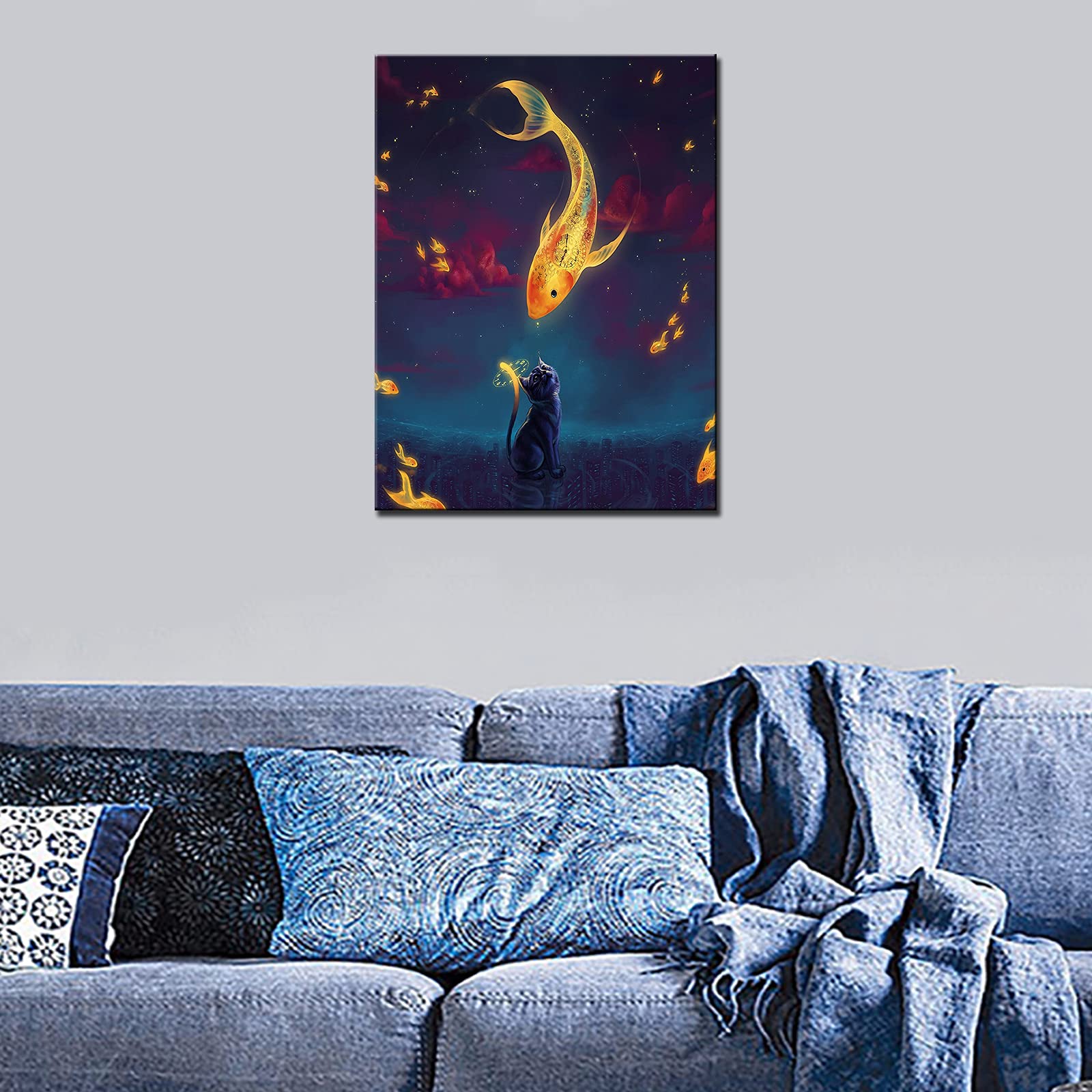 Amazon.co.jp: Tucocoo【開運絵画】猫のファンタジー室内装飾壁画猫と