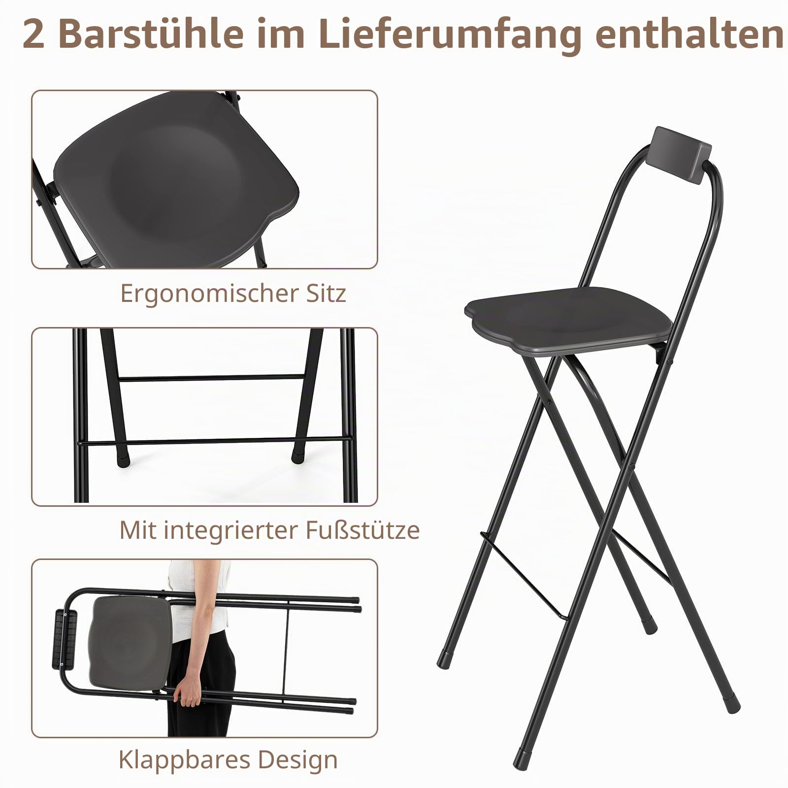 HOMASIS Grillpavillon mit Bartisch und 2 Hockern, strapazierfähiger Outdoor-Pavillon mit Doppeldach, regen- und feuerfeste Pergola (Grau, mit Seitenzelt, 193 x 117 x 240 cm)