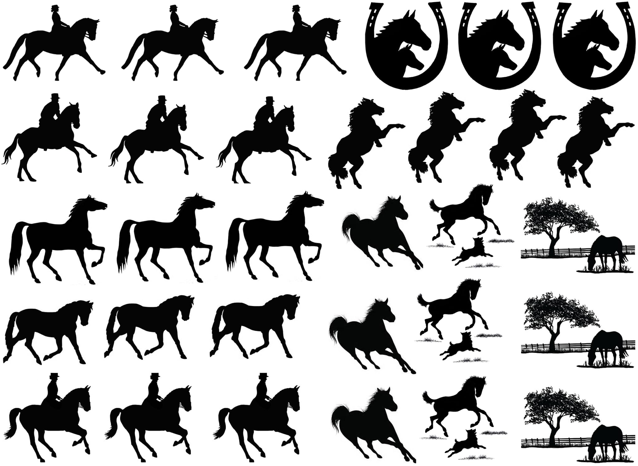 Horse Play 31 pcs 1 Inch Black Fused Glass Decals