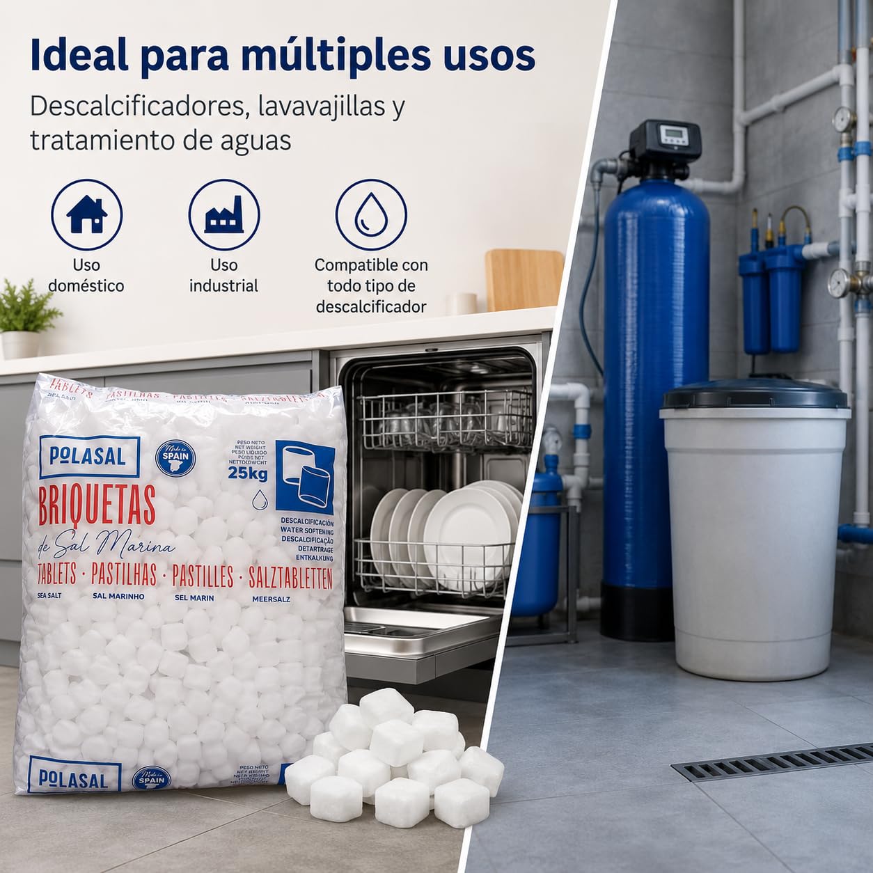 Sal natural en pastillas para descalcificador - Saco de 25 kg