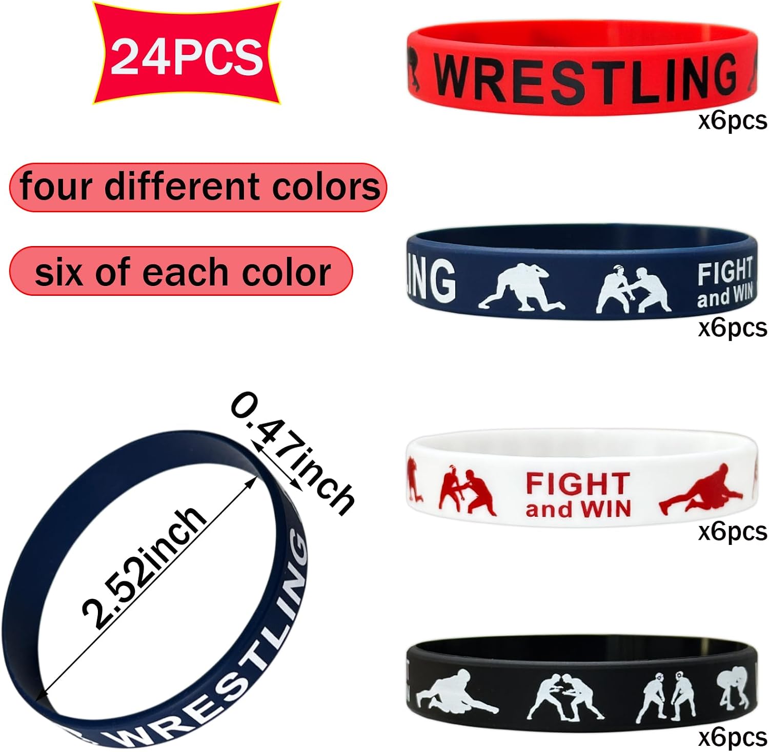 Wrestling Rubber Bracelets Bulk, Wrestle Birthday Party Favors, 24 Cts