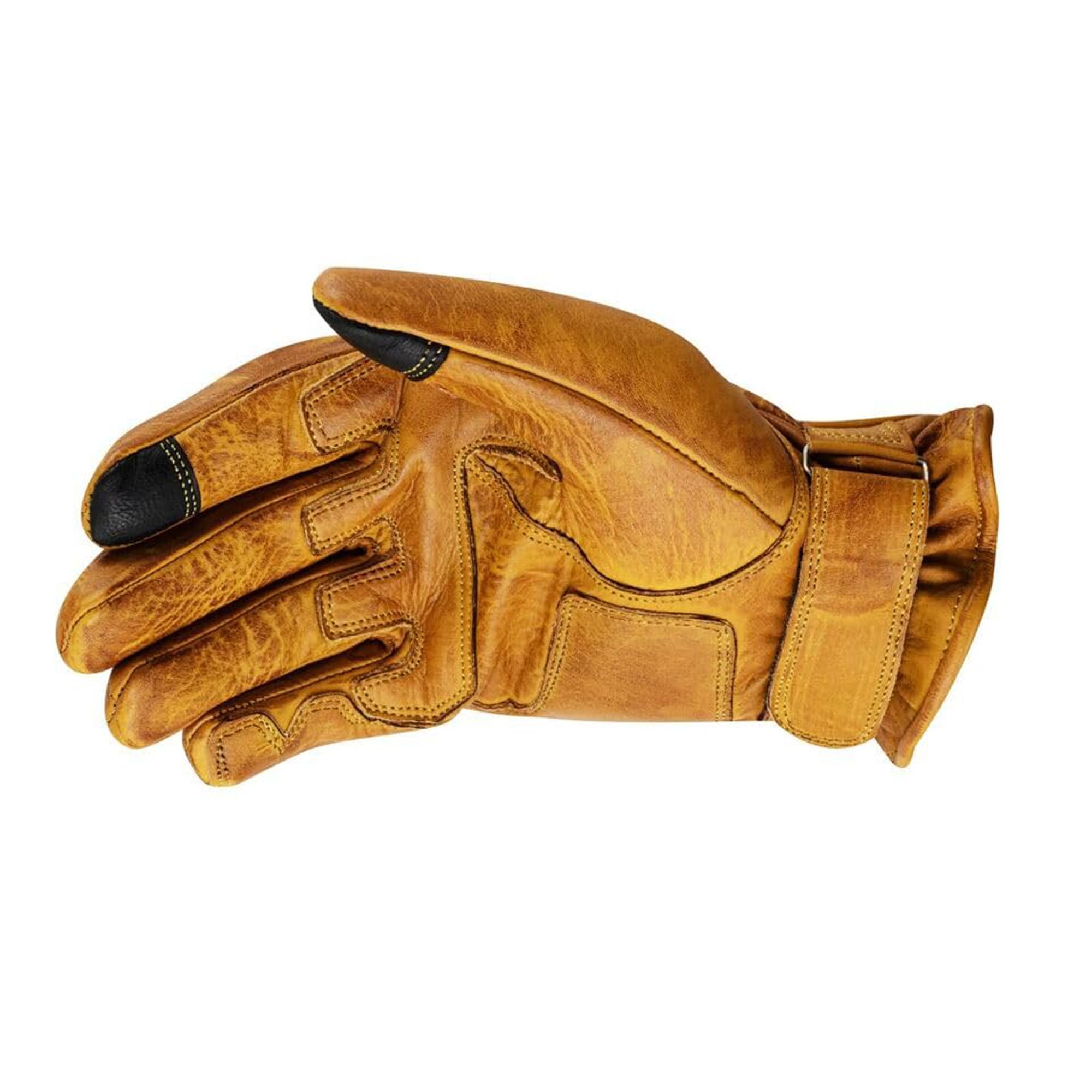 Gants de Moto en Cuir avec Protections Cafe Racer Chopper Custom Wax Jaune Touch