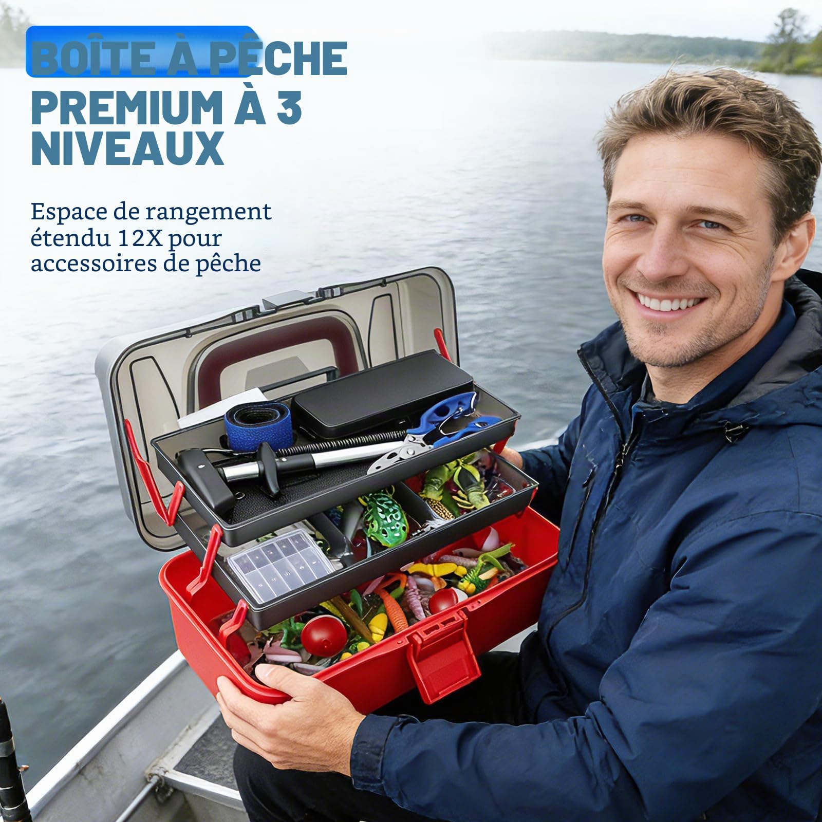 Lot de 460 accessoires de pêche avec boîte à appâts, kit d'appâts de pêche et kit d'outils avec clips à lèvres, extracteur d'hameçon, cuillère, cuillère, spinner, jigs, équipement de pêche pour